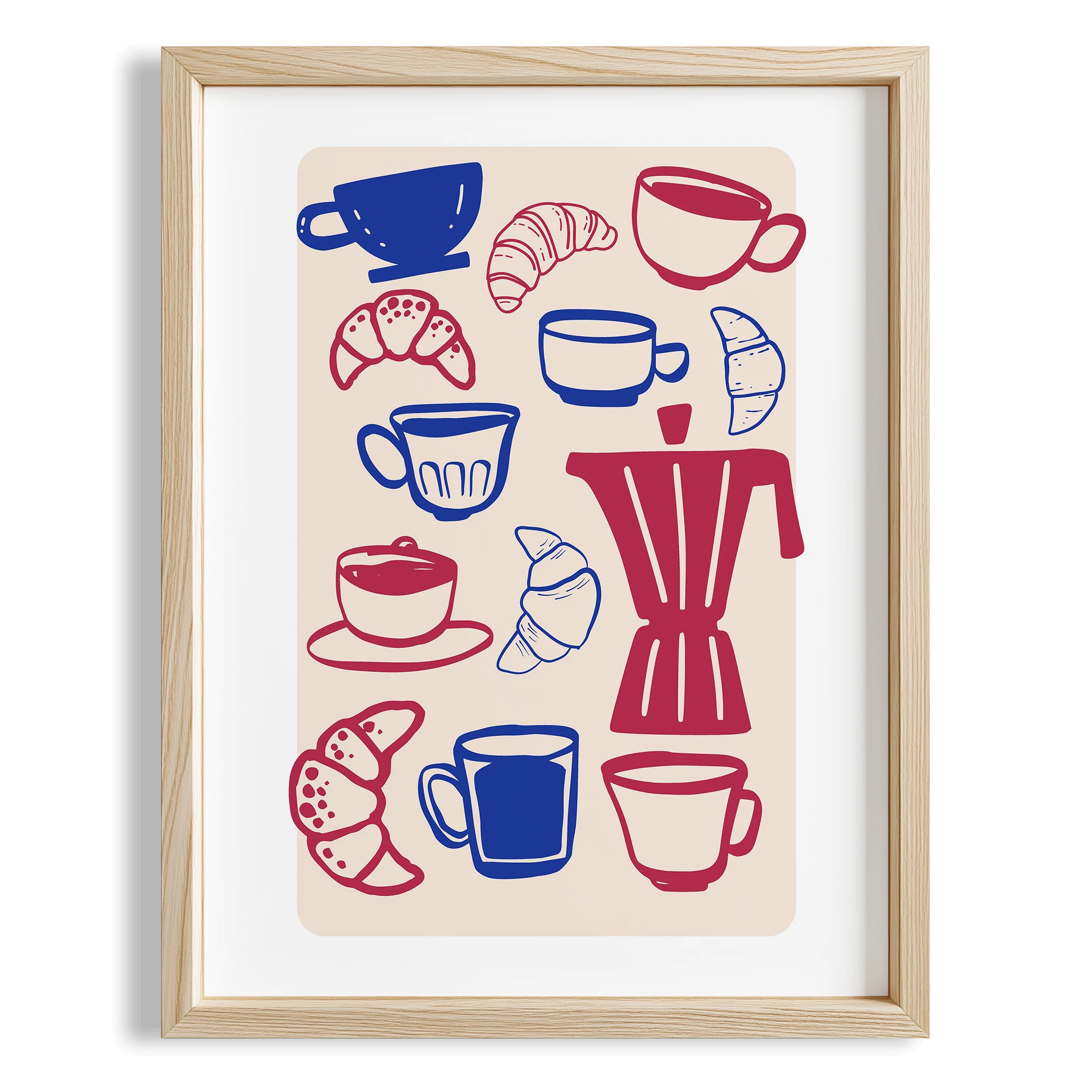 Kahve Fincanları İllüstrasyon Mutfak Duvar Tablosu