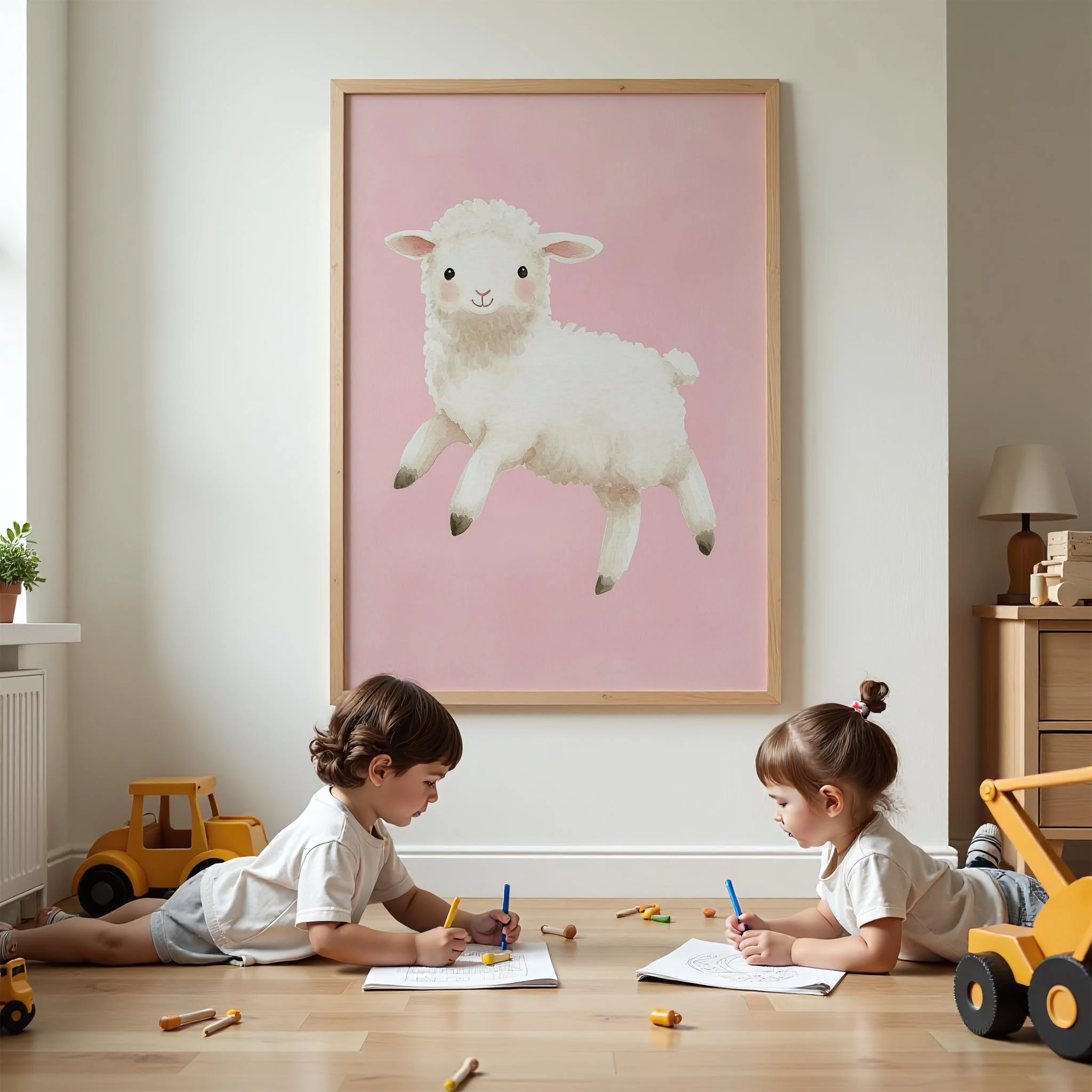 Zıplayan Mutlu Kuzu - Pembe Fon