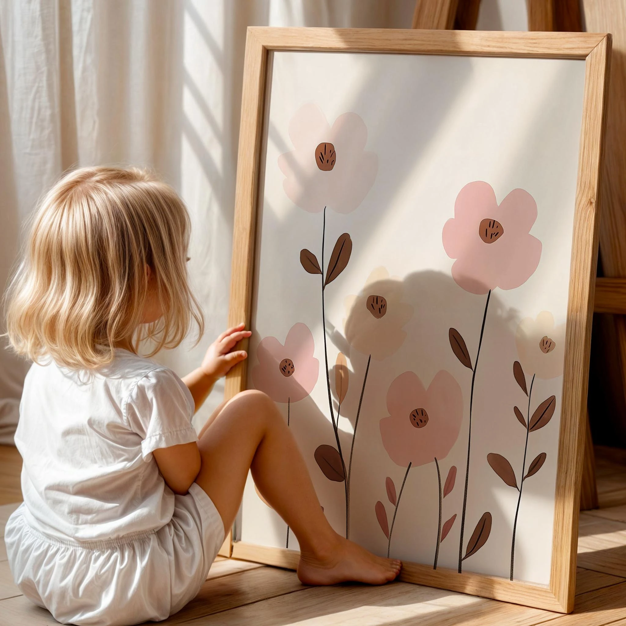 Bohem Uzun Saplı Çiçekler Kız Çocuk Odası Ahşap Tablo