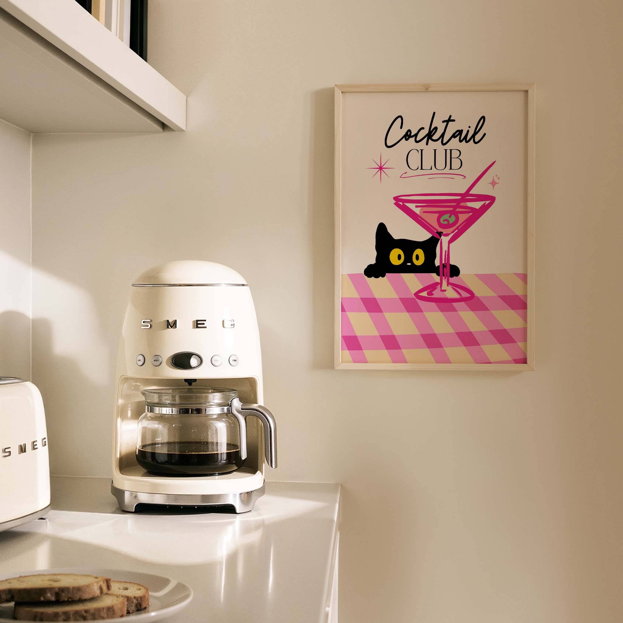 Cocktail Club Kedi Kokteyl Mutfak Duvar Tablosu