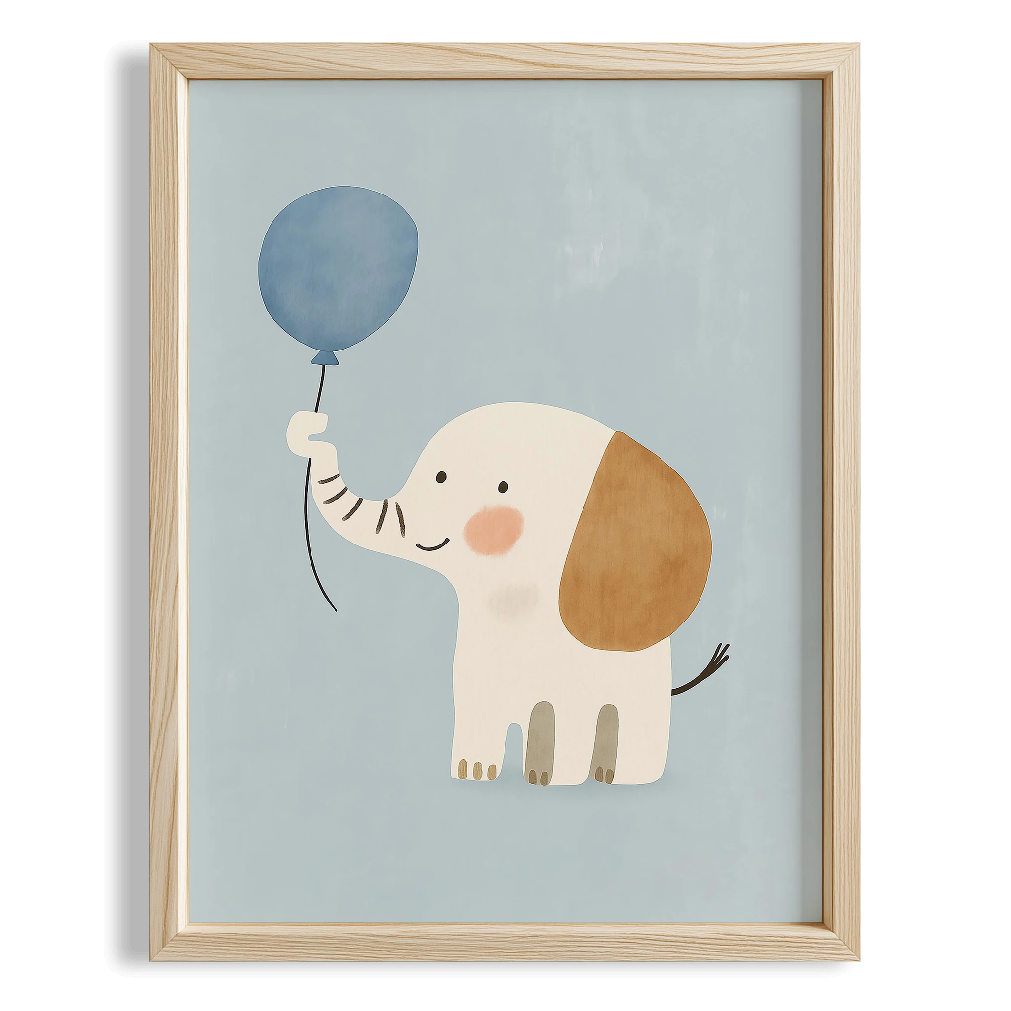 Sevimli Fil ve Balon Mavi Fonlu Çocuk Odası Ahşap Tablo