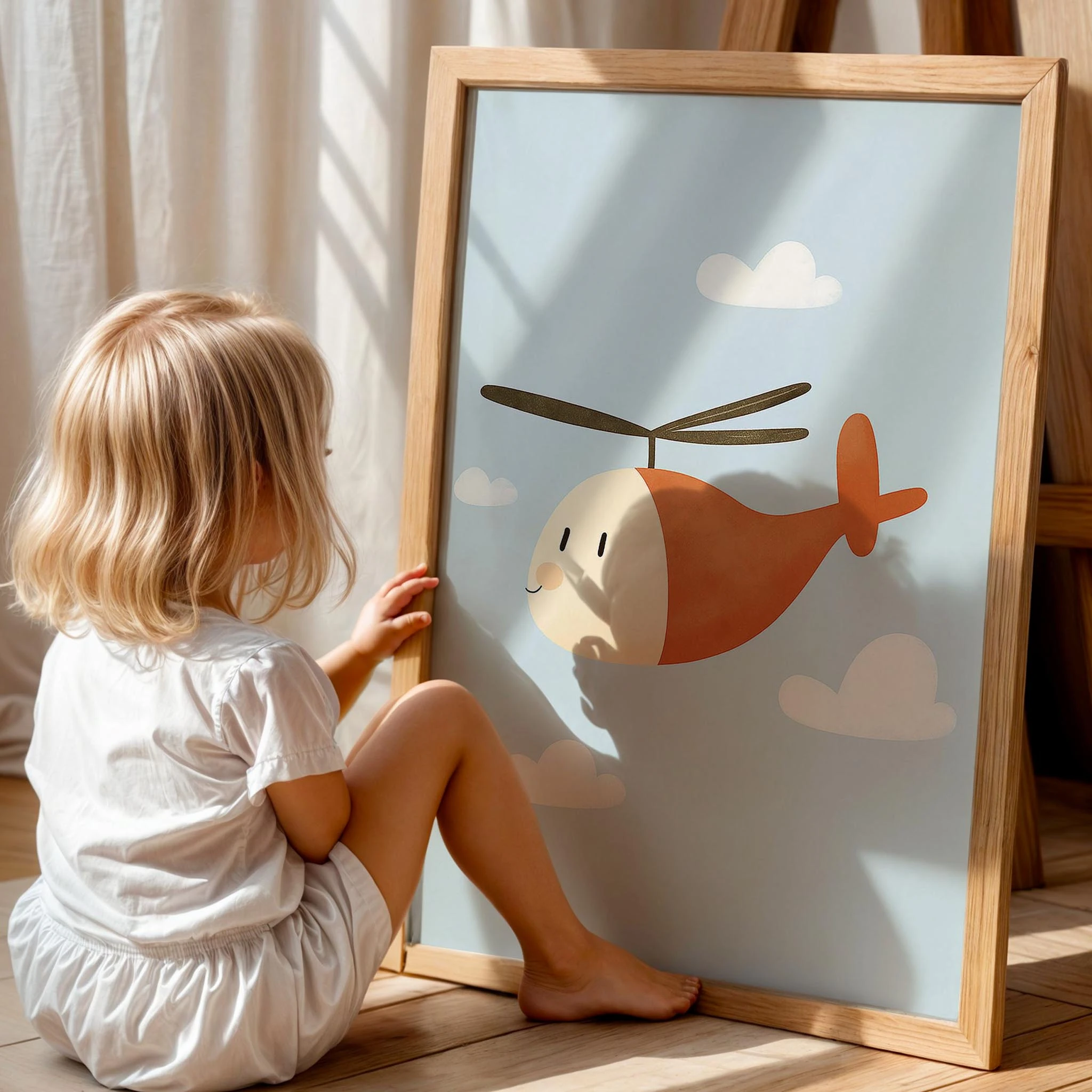 Sevimli Helikopter Çocuk Odası Ahşap Tablo