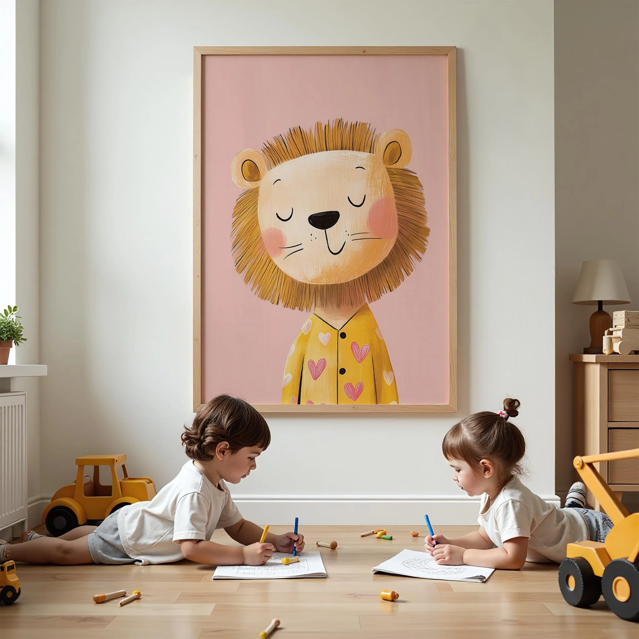 Pijamalı Uykucu Kaplan - Pembe Fon