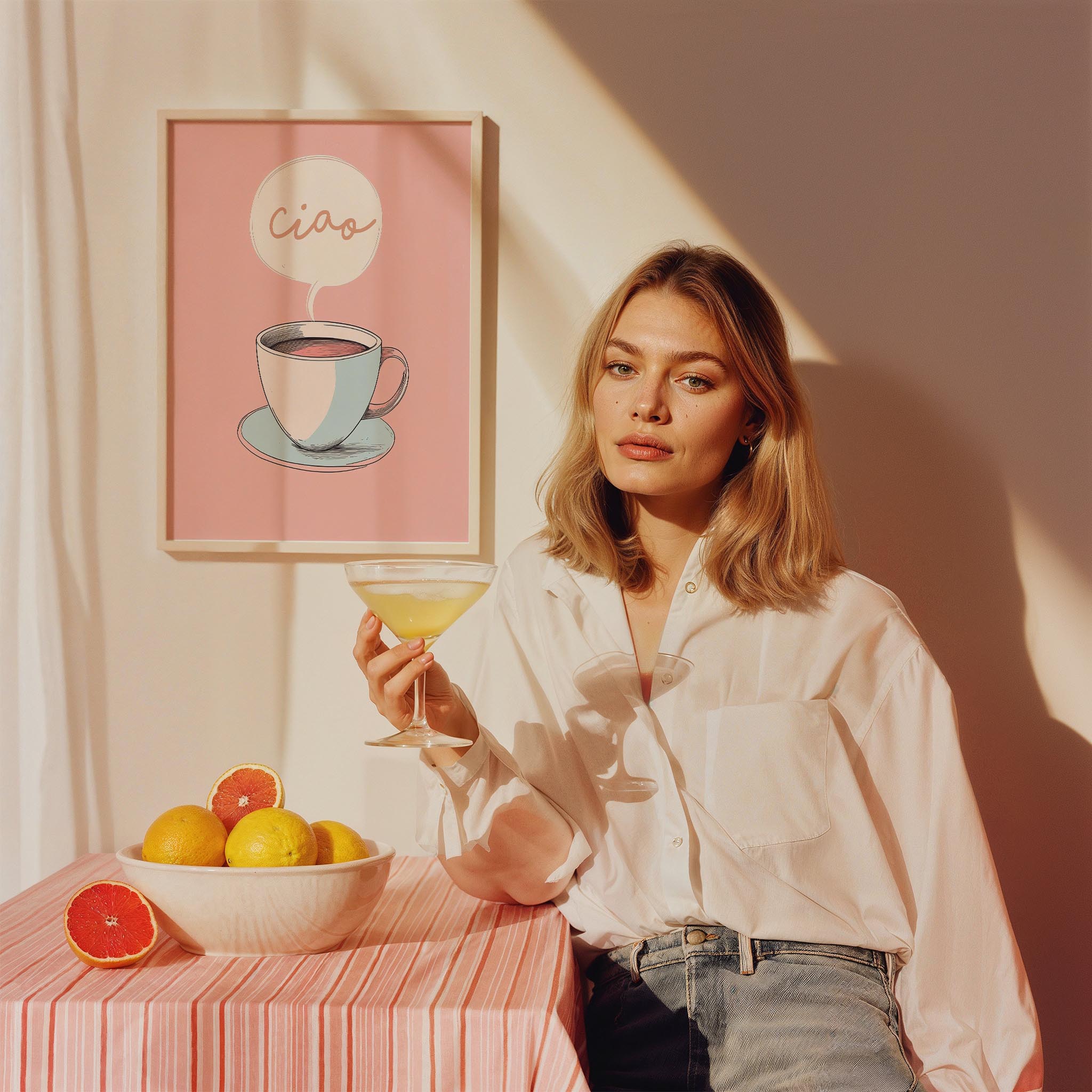 Ciao Kahve Fincanı İllüstrasyon Tipografi Mutfak Duvar Tablosu