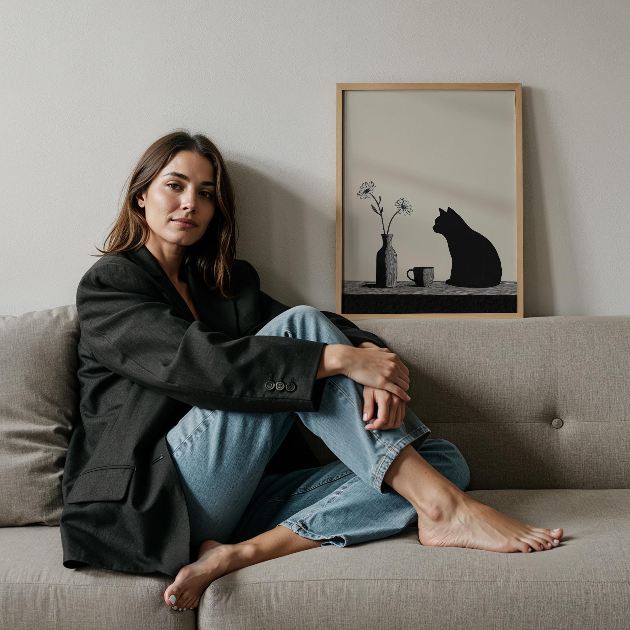 Kedi Portre XI - Minimalist Siyah