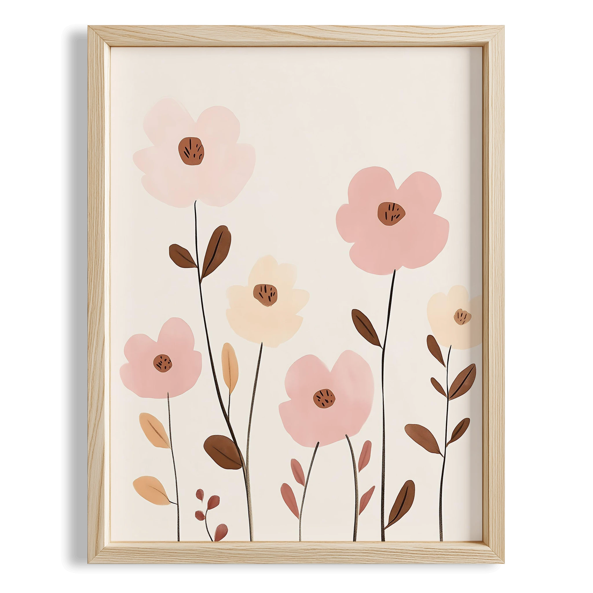 Bohem Uzun Saplı Çiçekler Kız Çocuk Odası Ahşap Tablo