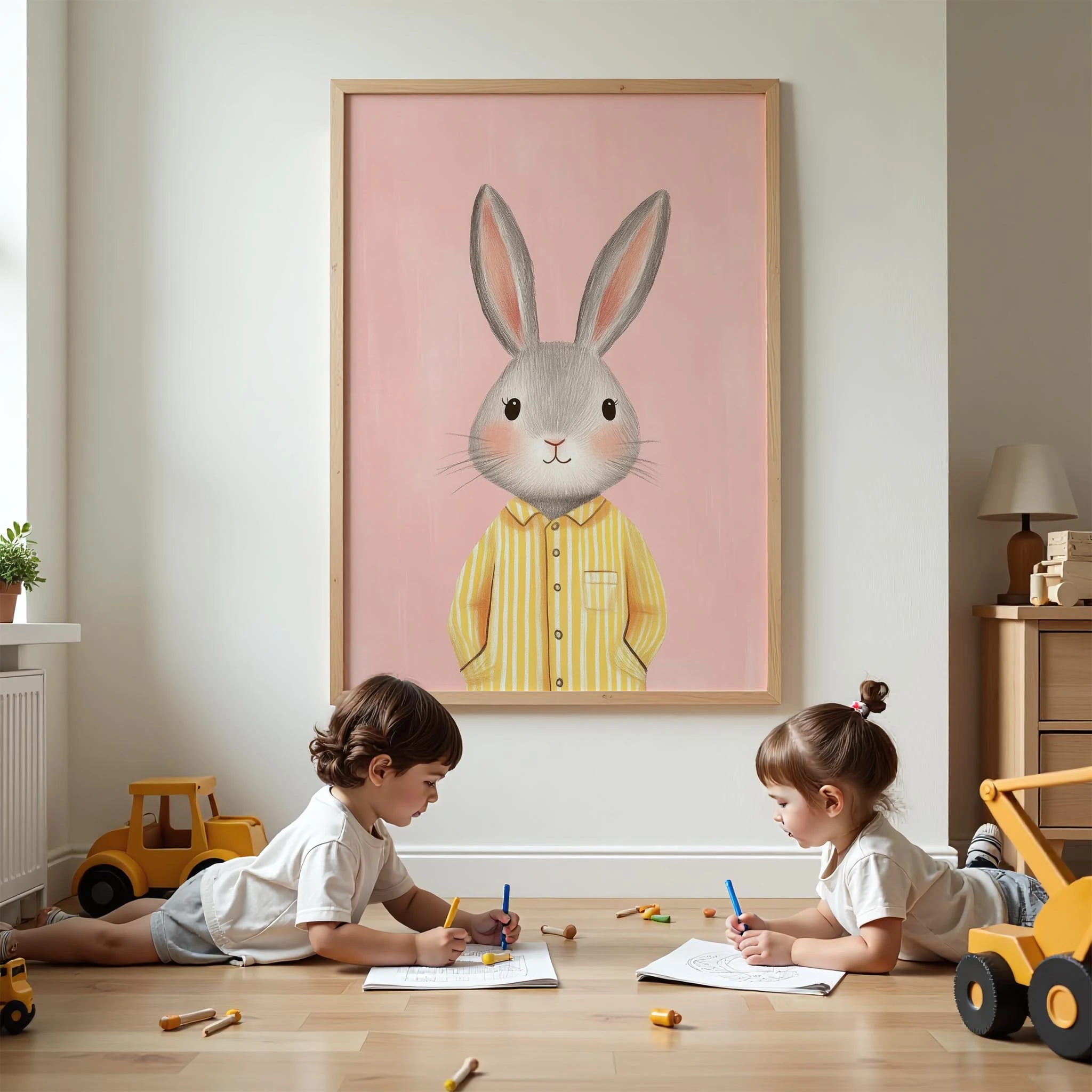 Pijamalı Uykucu Tavşan - Pembe Fon