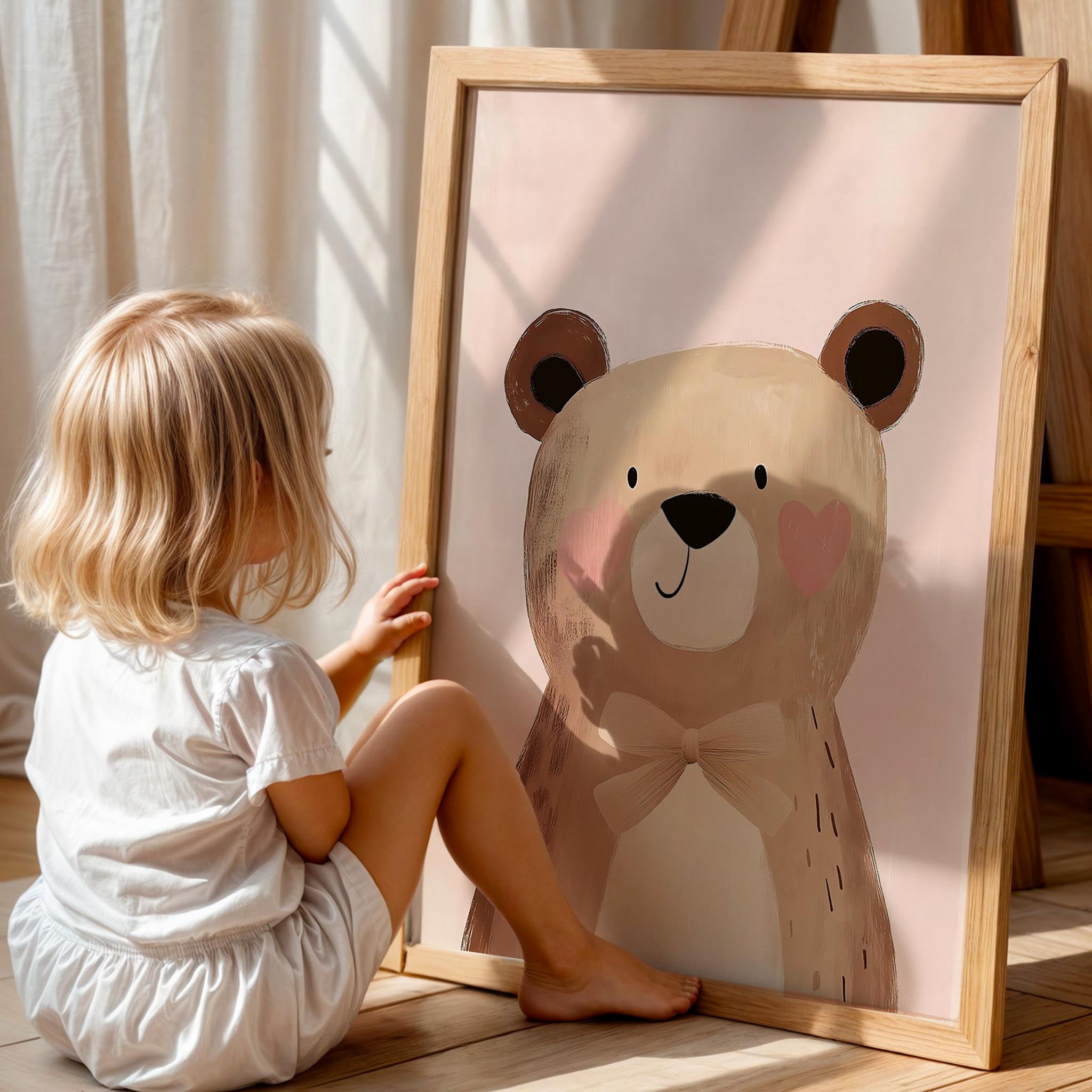 Kalpli Sevimli Ayıcık Bohem Kız Çocuk Odası Ahşap Tablo