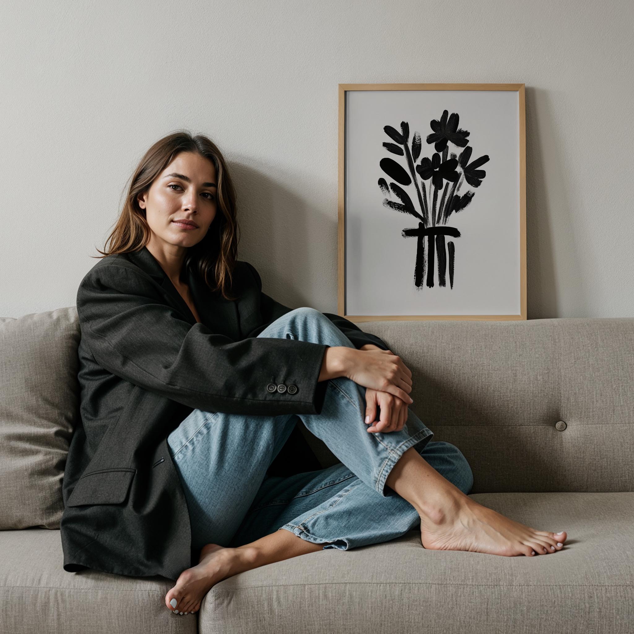 Vazo ve Çiçekler X - Siyah Beyaz Çizgiler