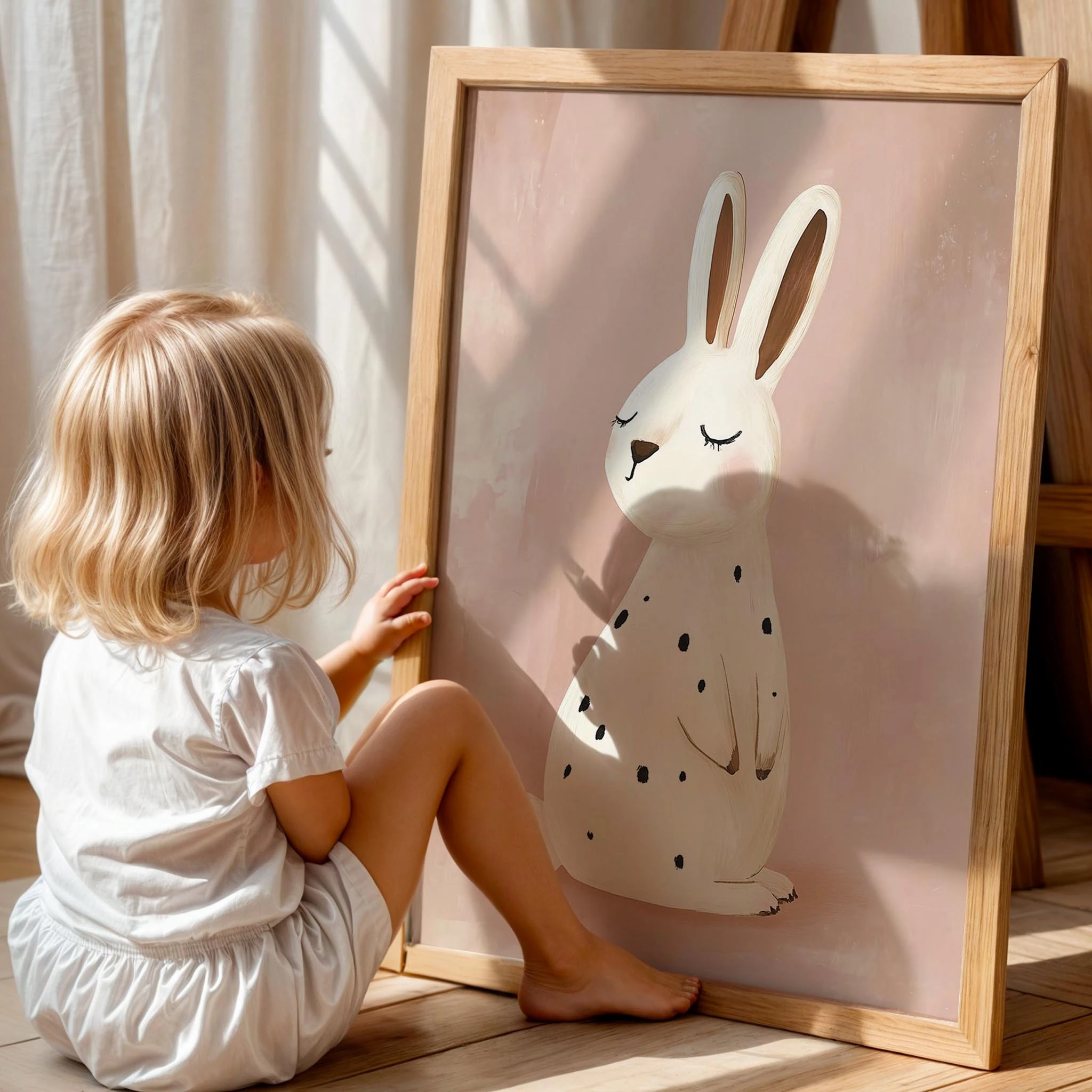 Bohem Benekli Tavşan Kız Çocuk Odası Ahşap Tablo I