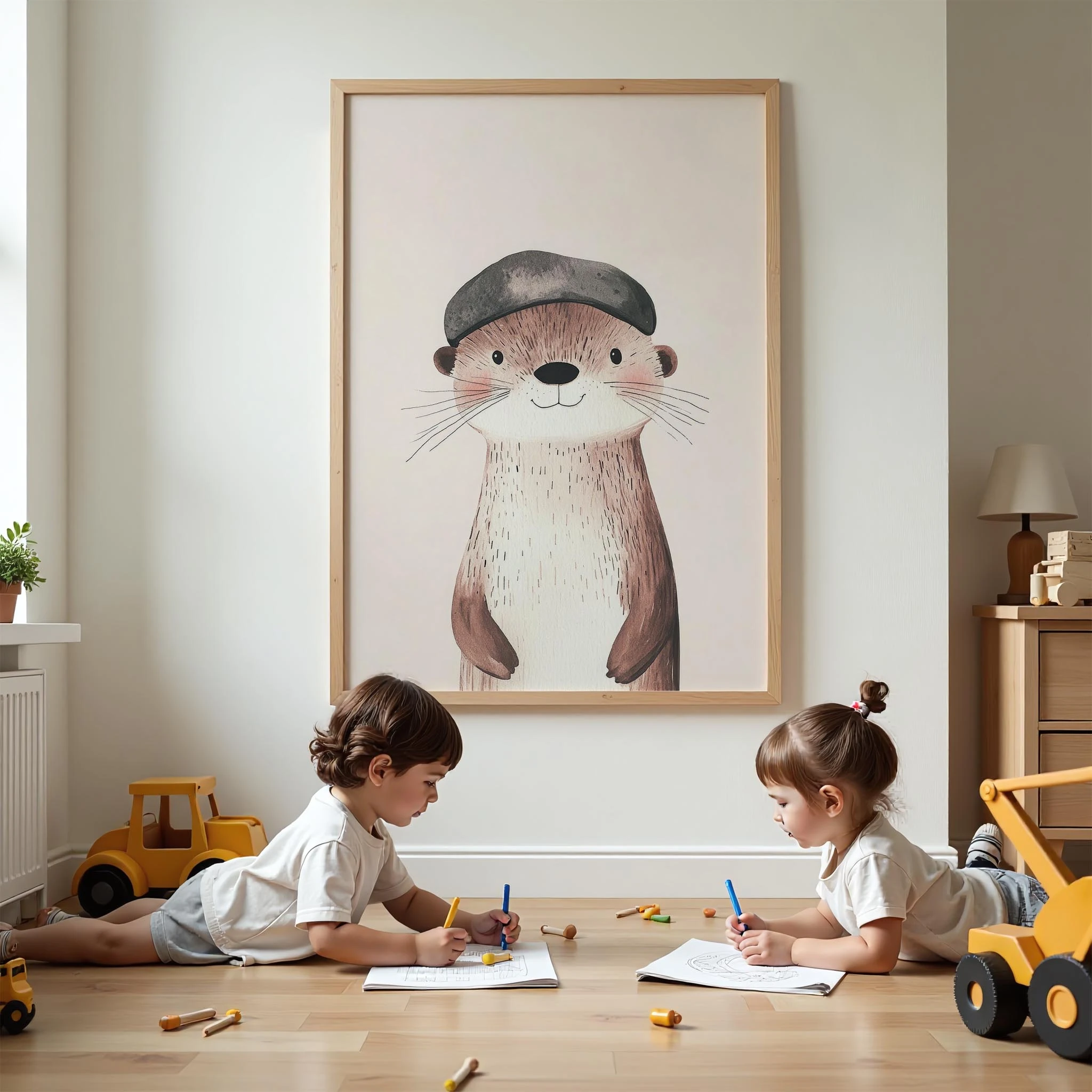 Şapkalı Su Samuru - Beyaz Fon