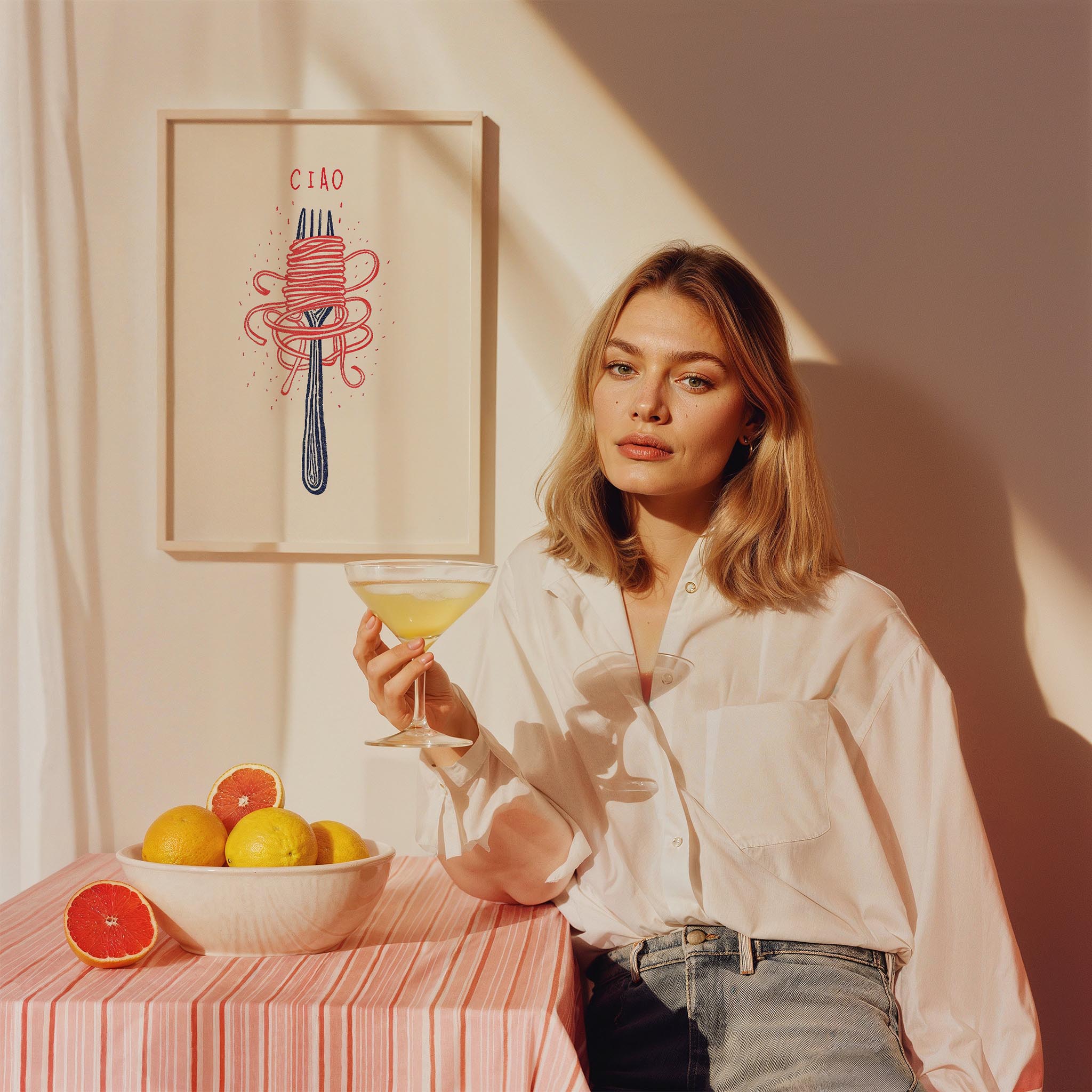 Ciao İtalyanca Tipografi Makarnalı Minimal Mutfak Duvar Tablosu II