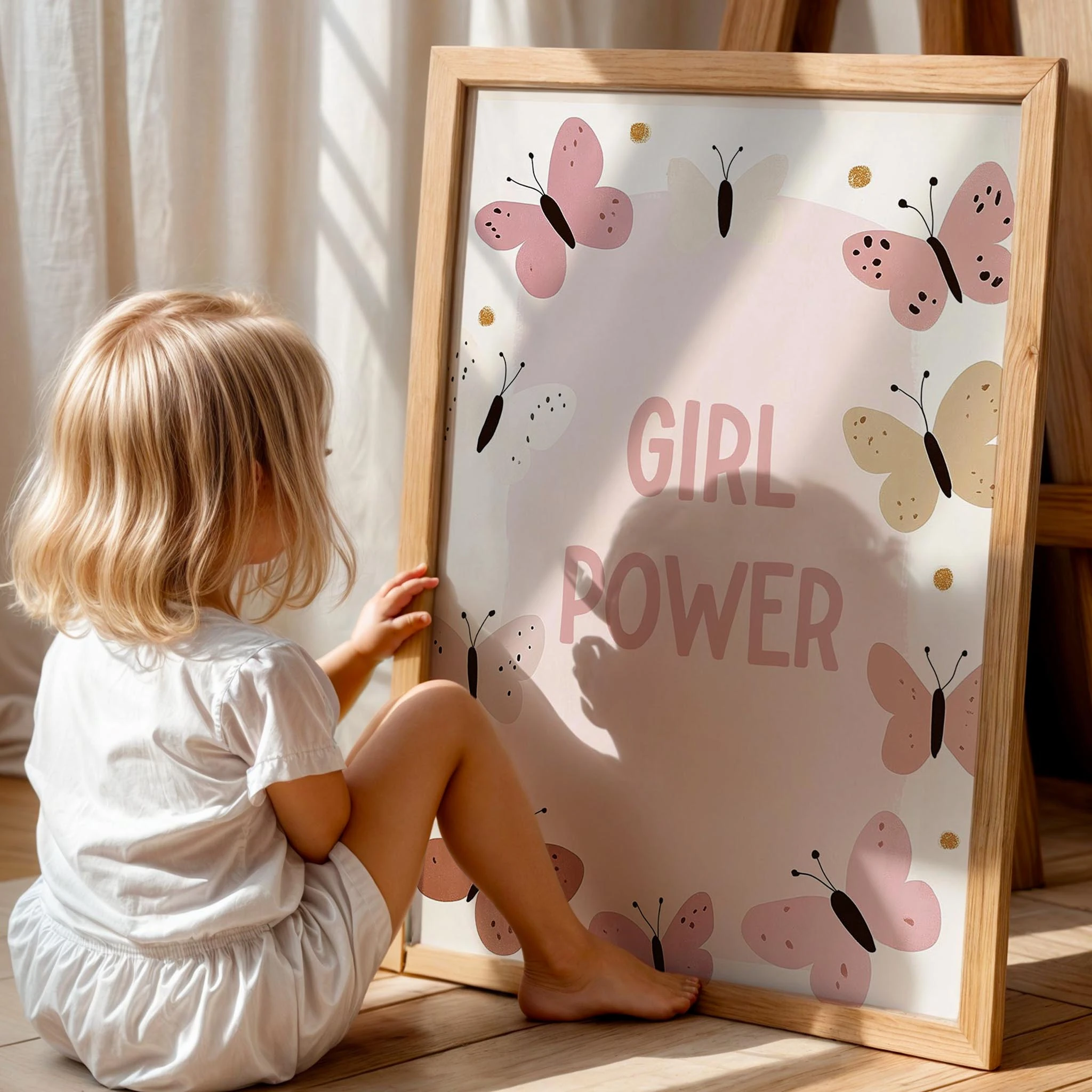 Kelebekli Girl Power Tipografi Kız Çocuk Odası Ahşap Tablo