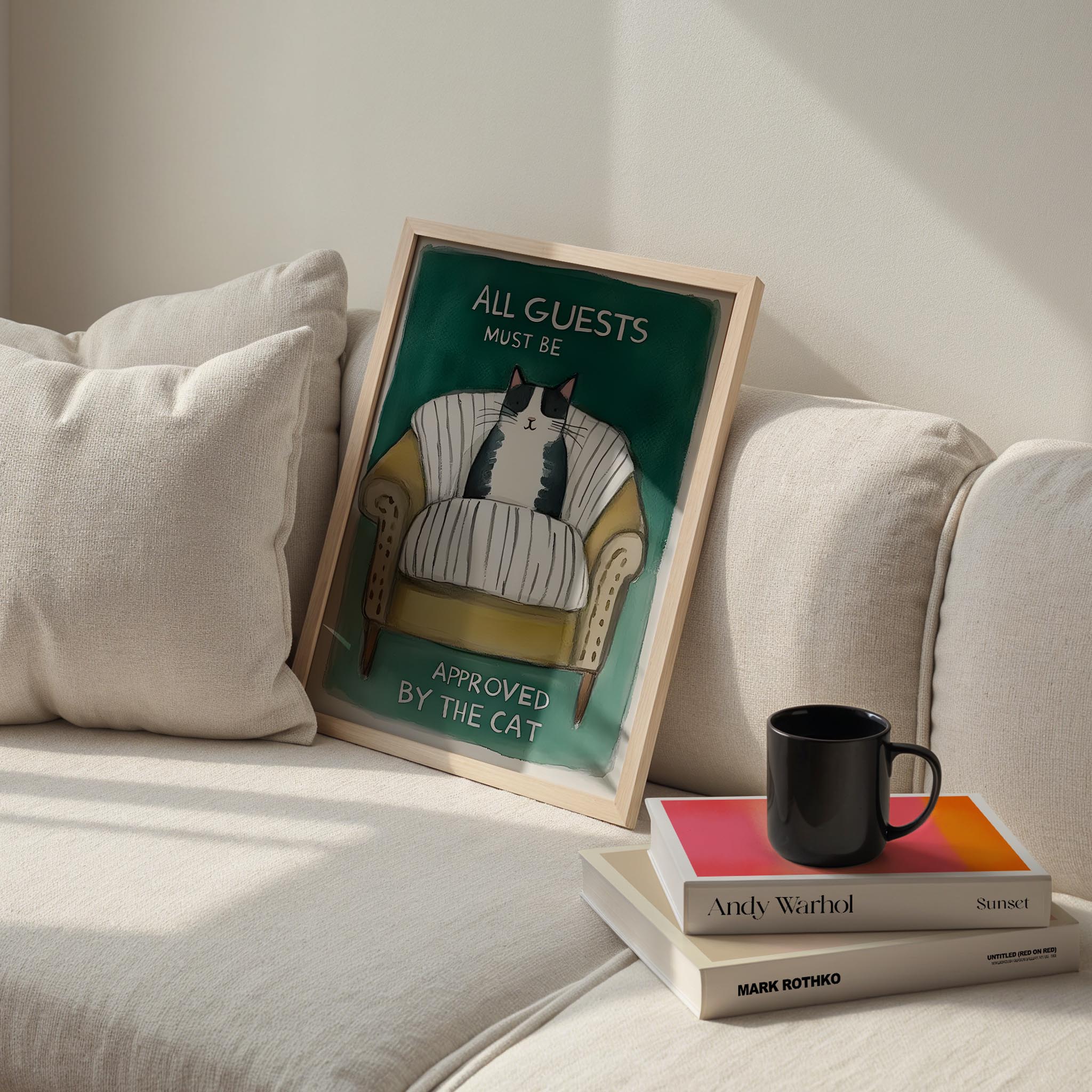 Kedi Baskı I - “All Guests Must Be Approved by the Cat” (Siyah Kedi)