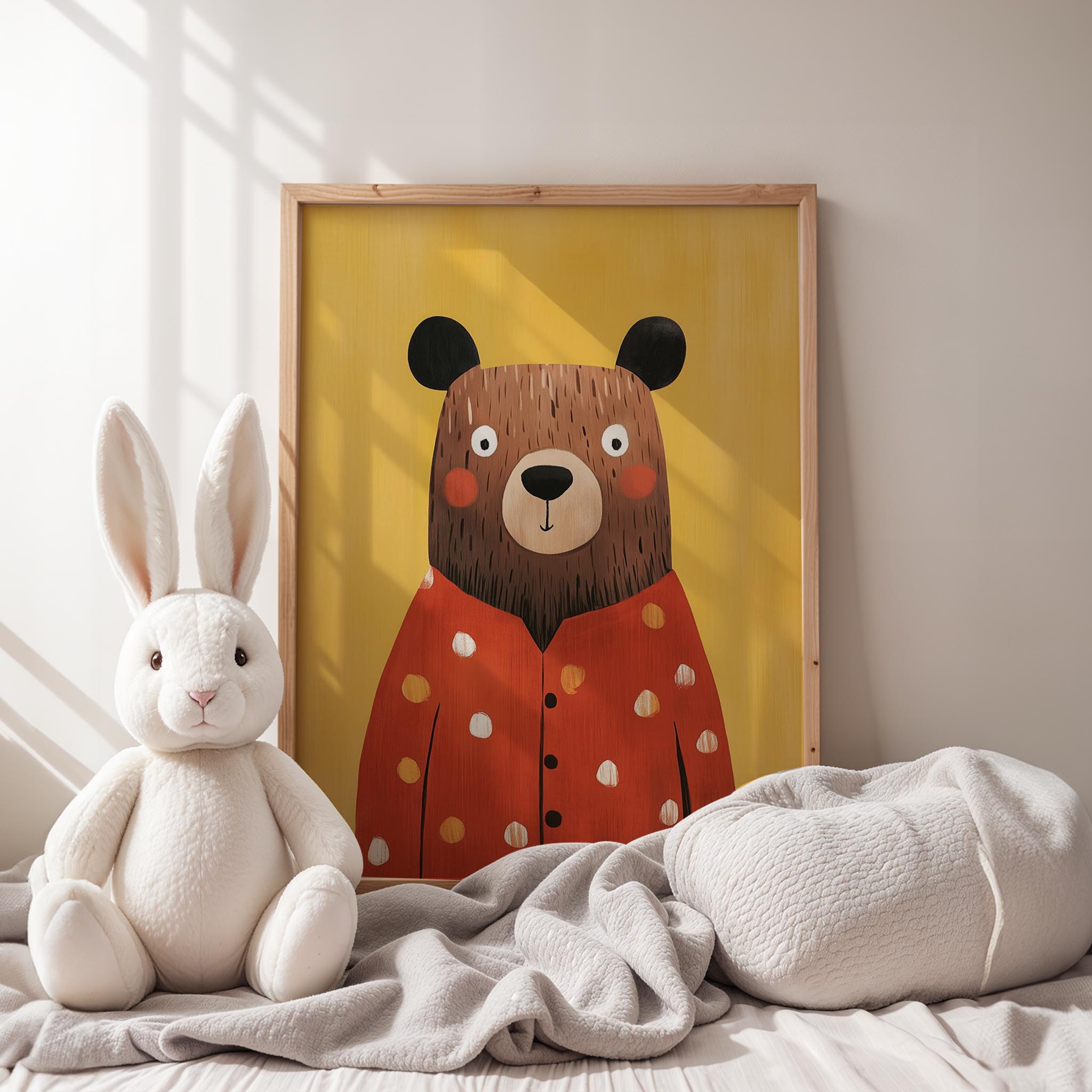 Pijamalı Uykucu Şaşkın Ayı - Sarı Fon