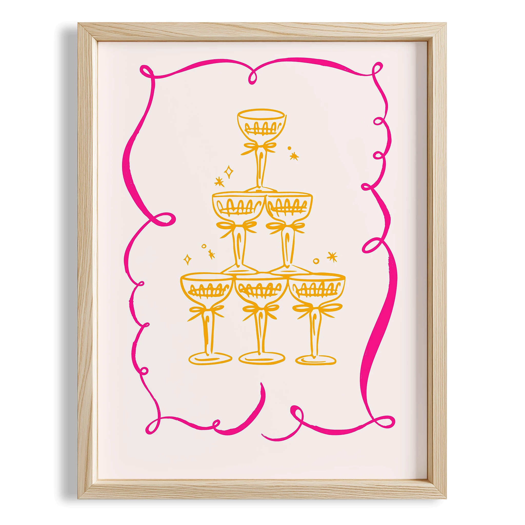 Şampanya Kadeh Kulesi Çizim Mutfak Duvar Tablosu