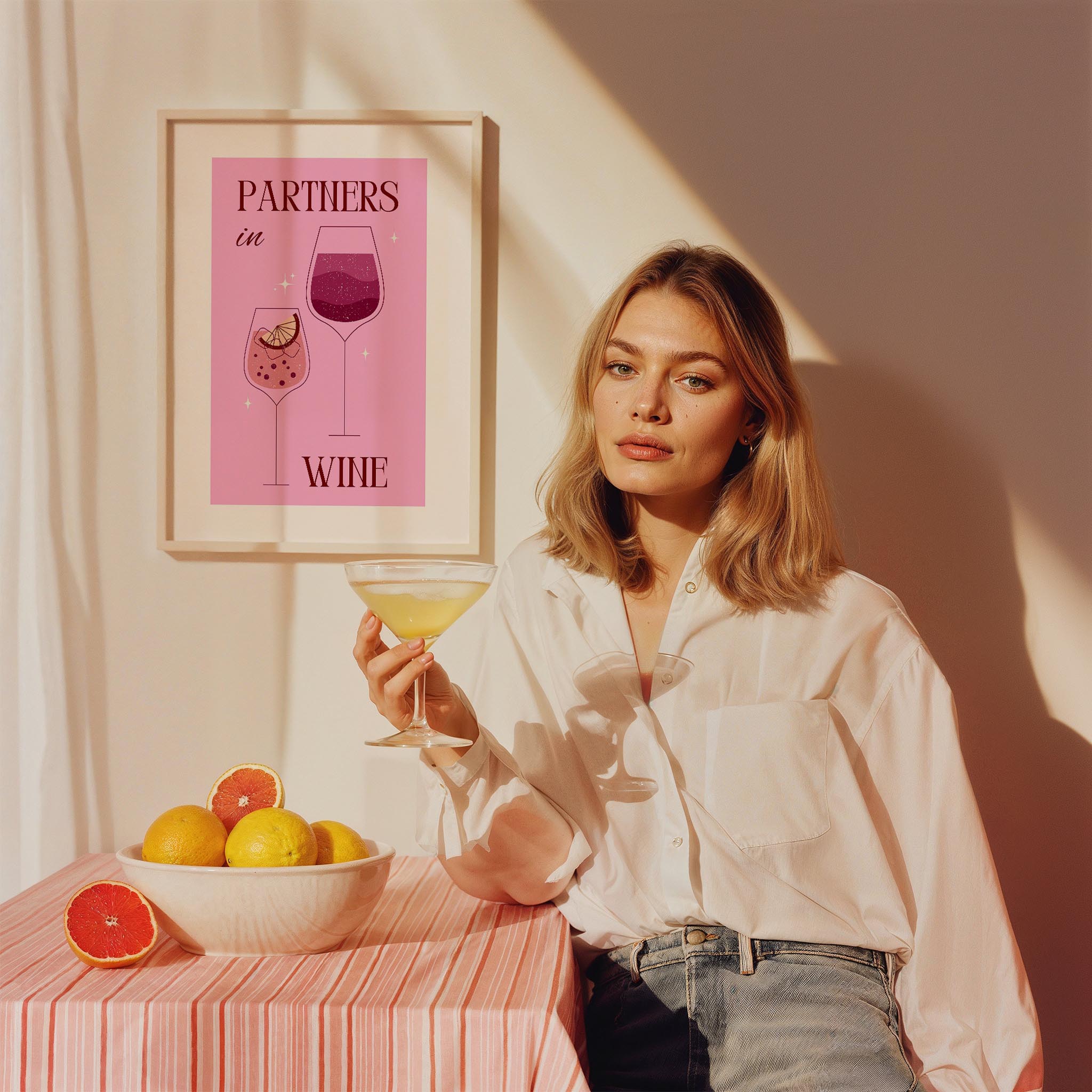 Wine Şarap Pembe Tipografi Mutfak Duvar Tablosu