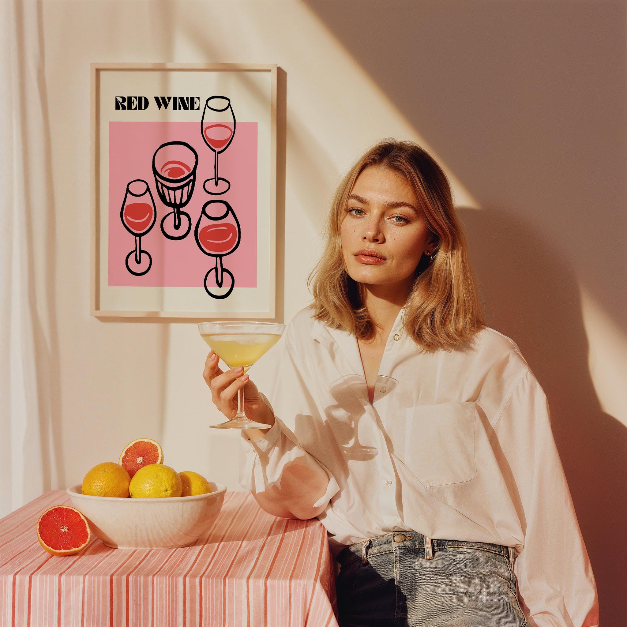 Kırmızı Şarap Kokteyller Mutfak Duvar Tablosu