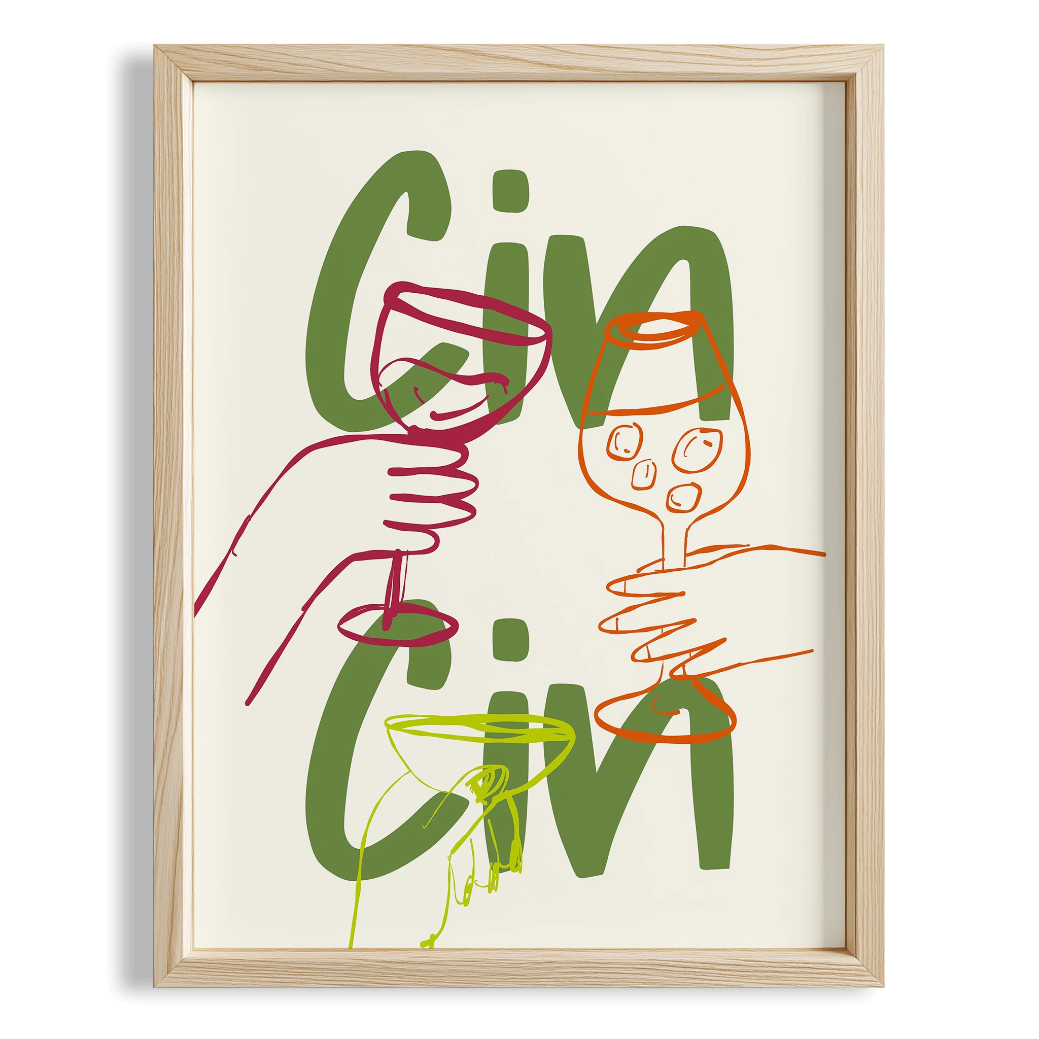 Cin Cin Şerefe Kokteyller Yeşil Tipografi Mutfak Duvar Tablosu