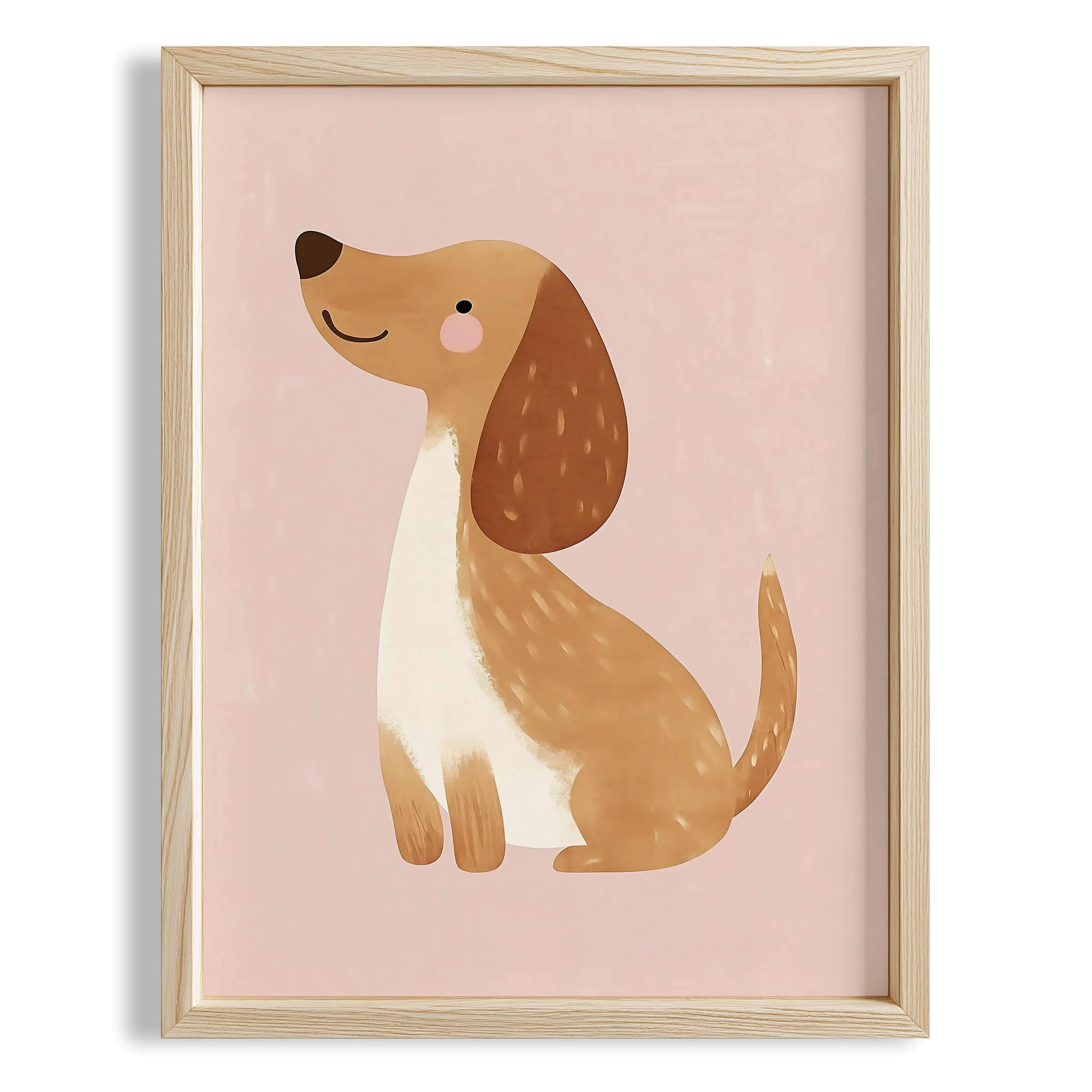 Sevimli Yavru Köpek Pembe Fonlu Kız Çocuk Odası Ahşap Tablo III