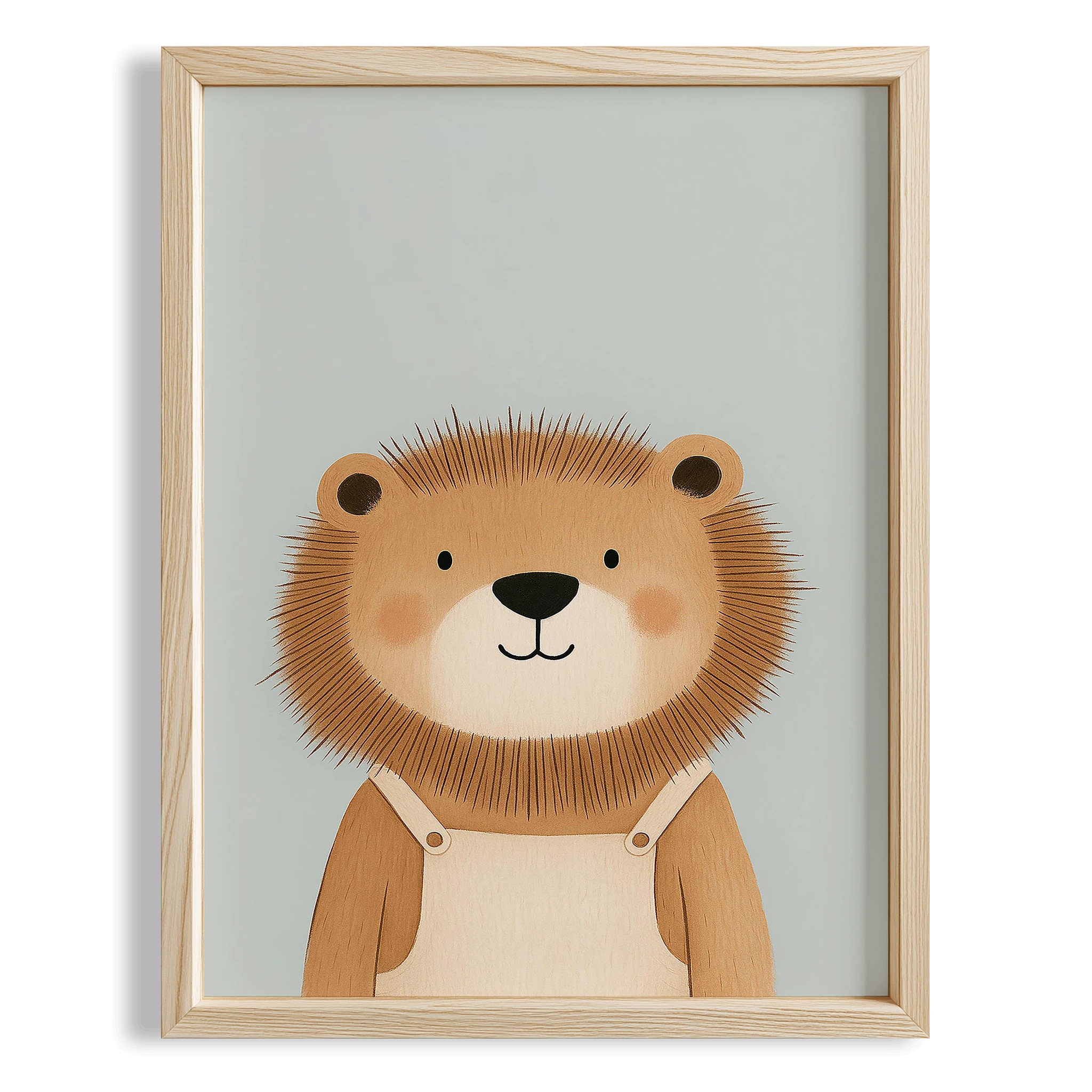 Sevimli Aslan Mavi Fonlu Erkek Çocuk Odası Ahşap Tablo