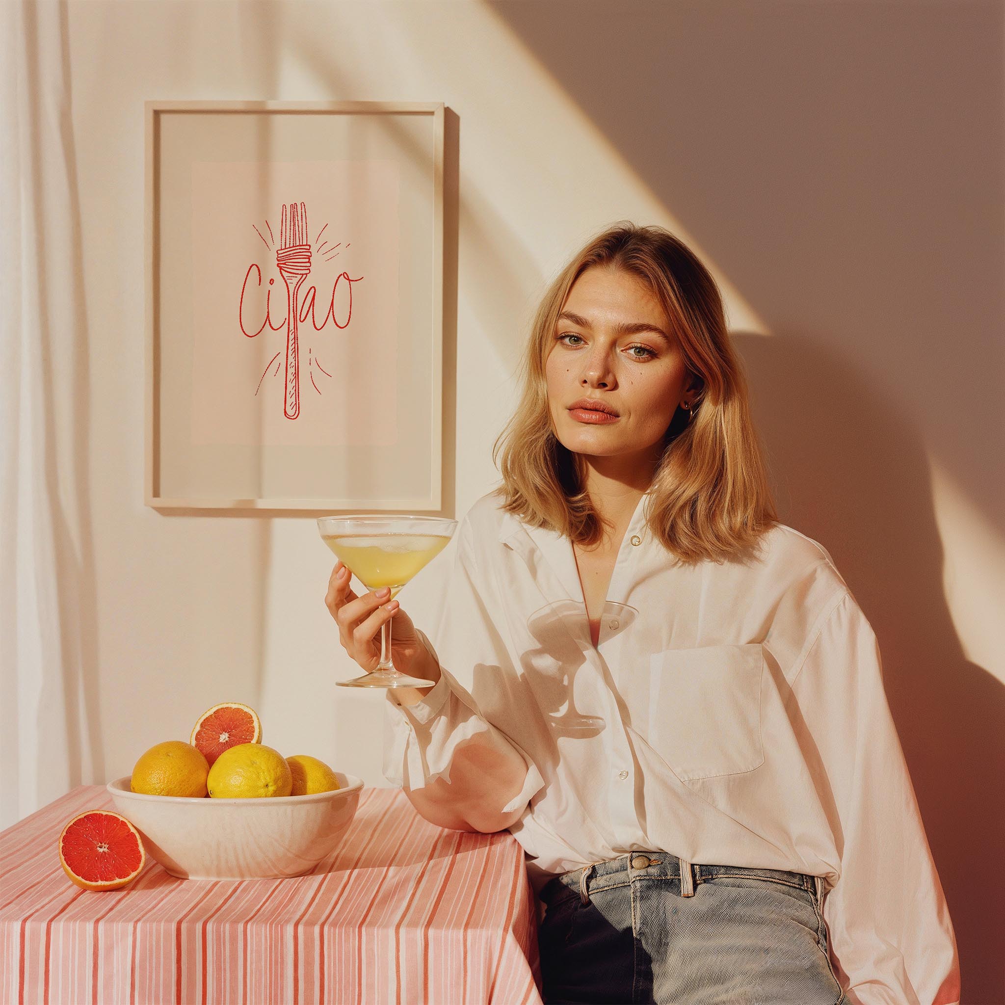 Ciao İtalyanca Tipografi Makarnalı Minimal Mutfak Duvar Tablosu