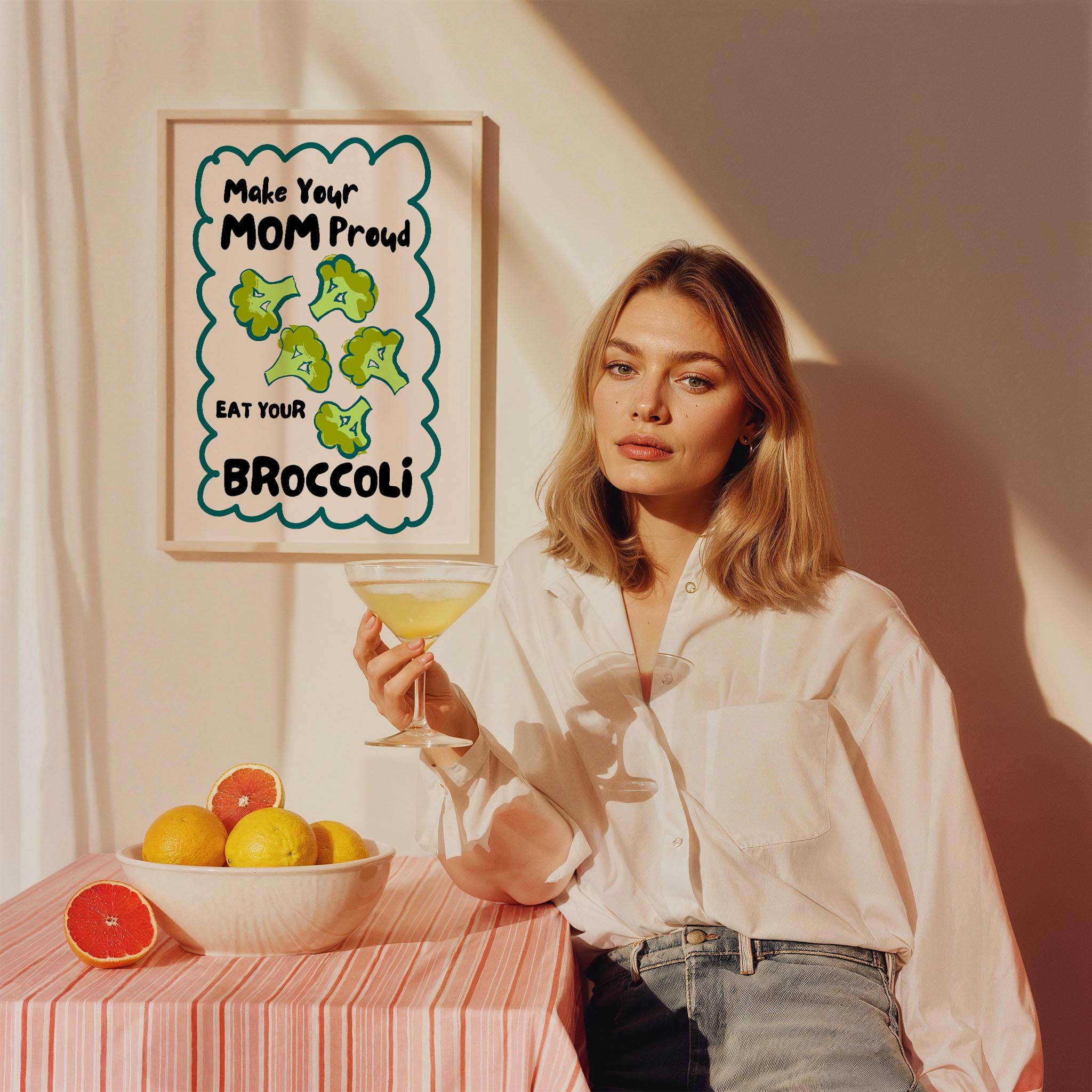 Eat Your Broccoli Sebzeler Tipografi Mutfak Duvar Tablosu