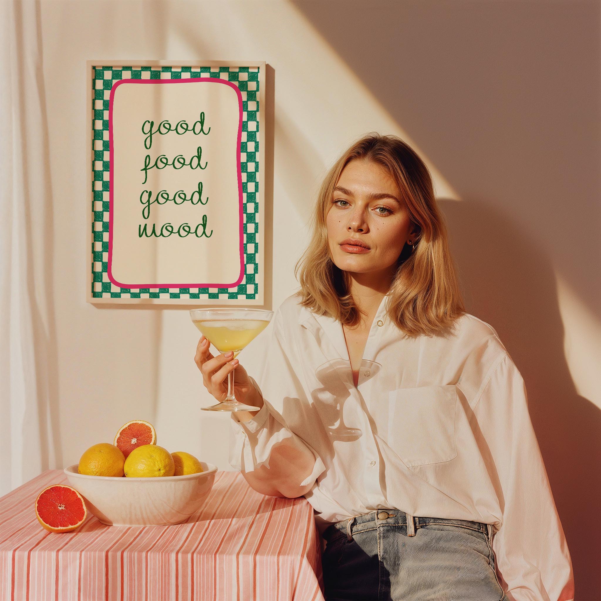 Good Food Good Mood Tipografi Mutfak Duvar Tablosu