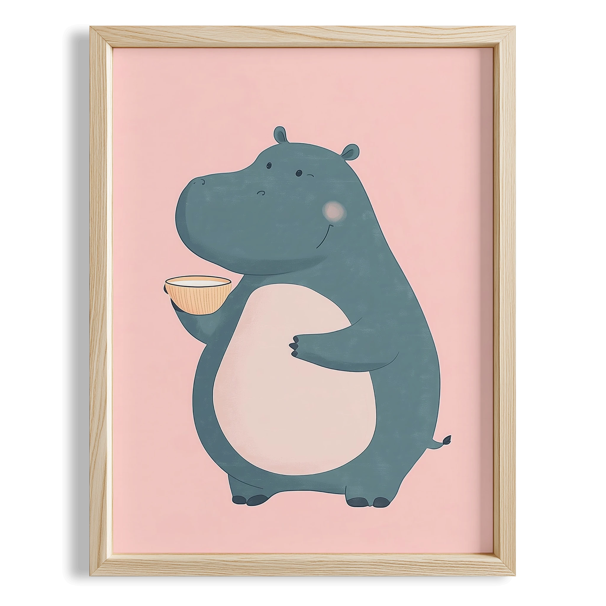 Süt Seven Su Aygırı - Pembe Fon