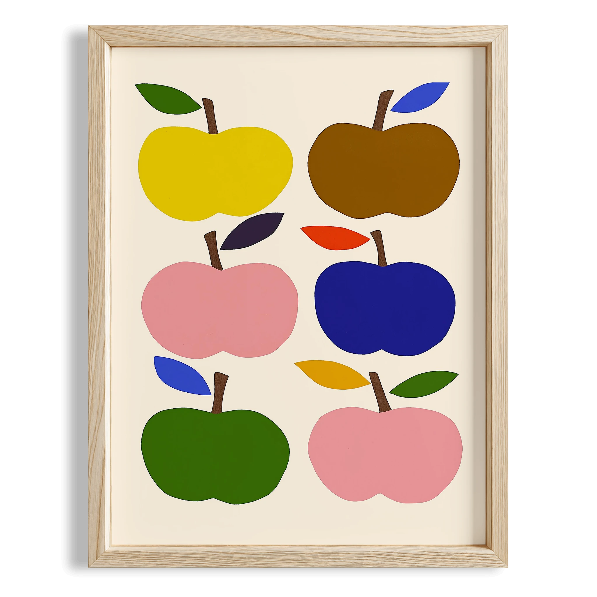 Renkli Elmalar - Eklektik Tarzda Çocuk Odası Dekorasyonu Ahşap Çerçeveli Duvar Tablosu