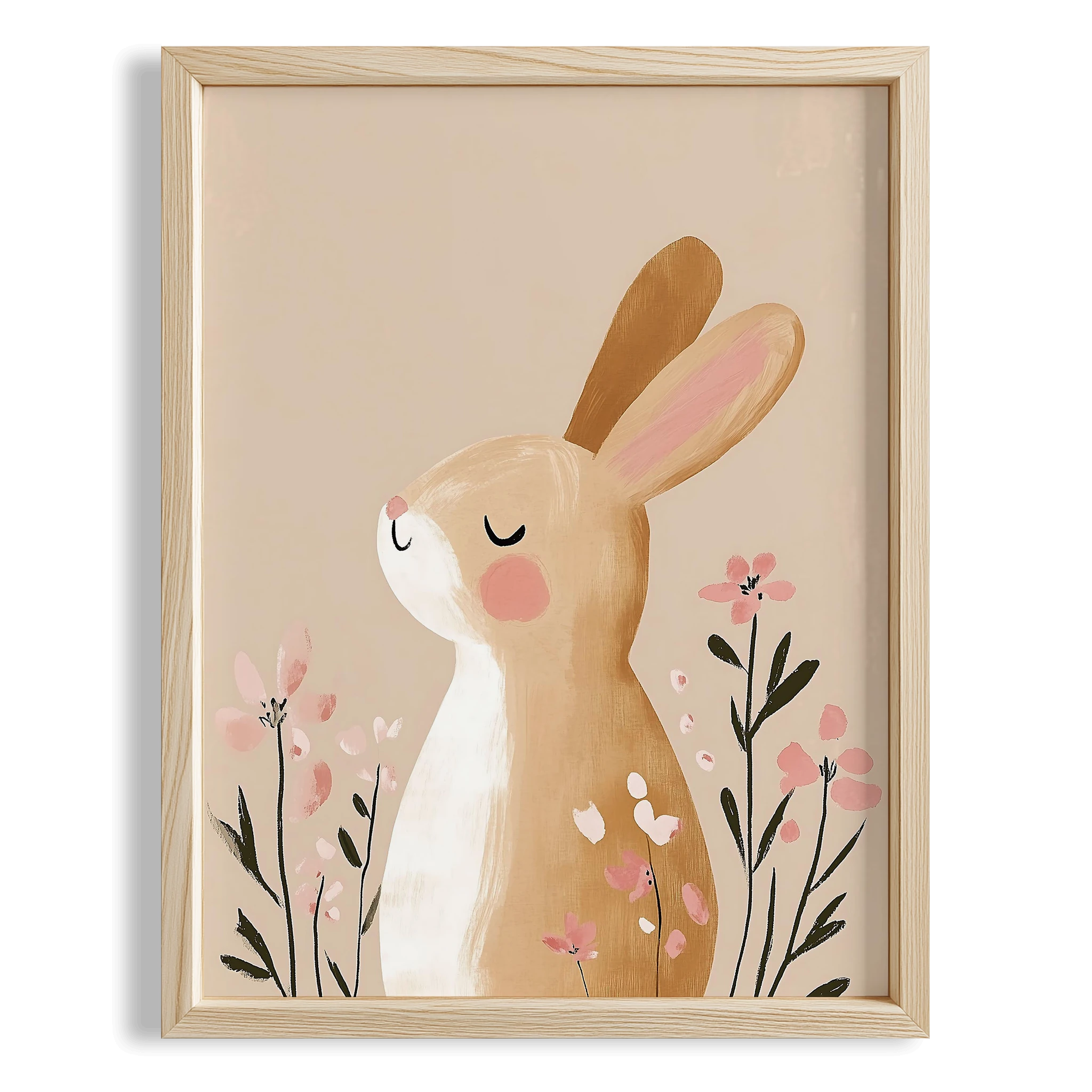 Çiçekli Tavşancık - Bohem Kız Çocuk Odası Ahşap Tablo