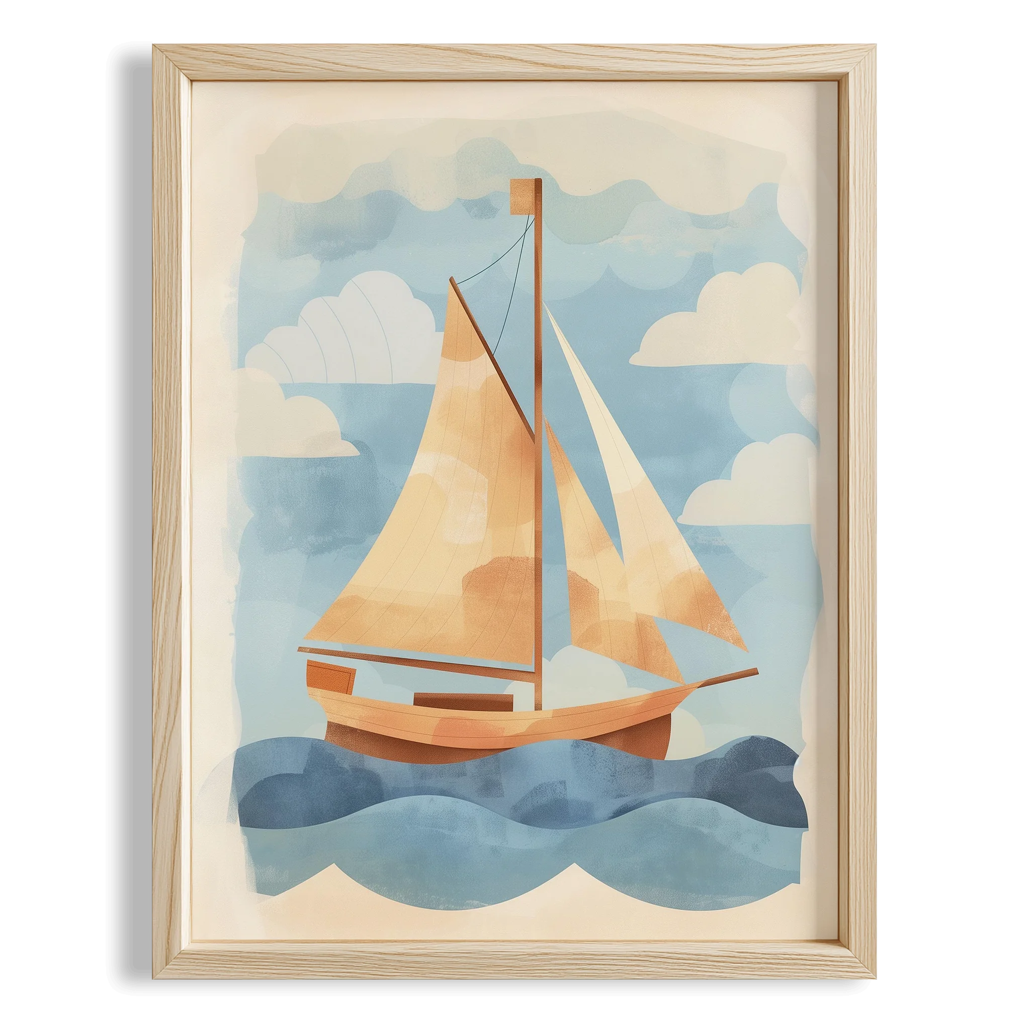 Yelkenli Tekne Bohem Deniz Temalı Erkek Çocuk Odası Ahşap Tablo