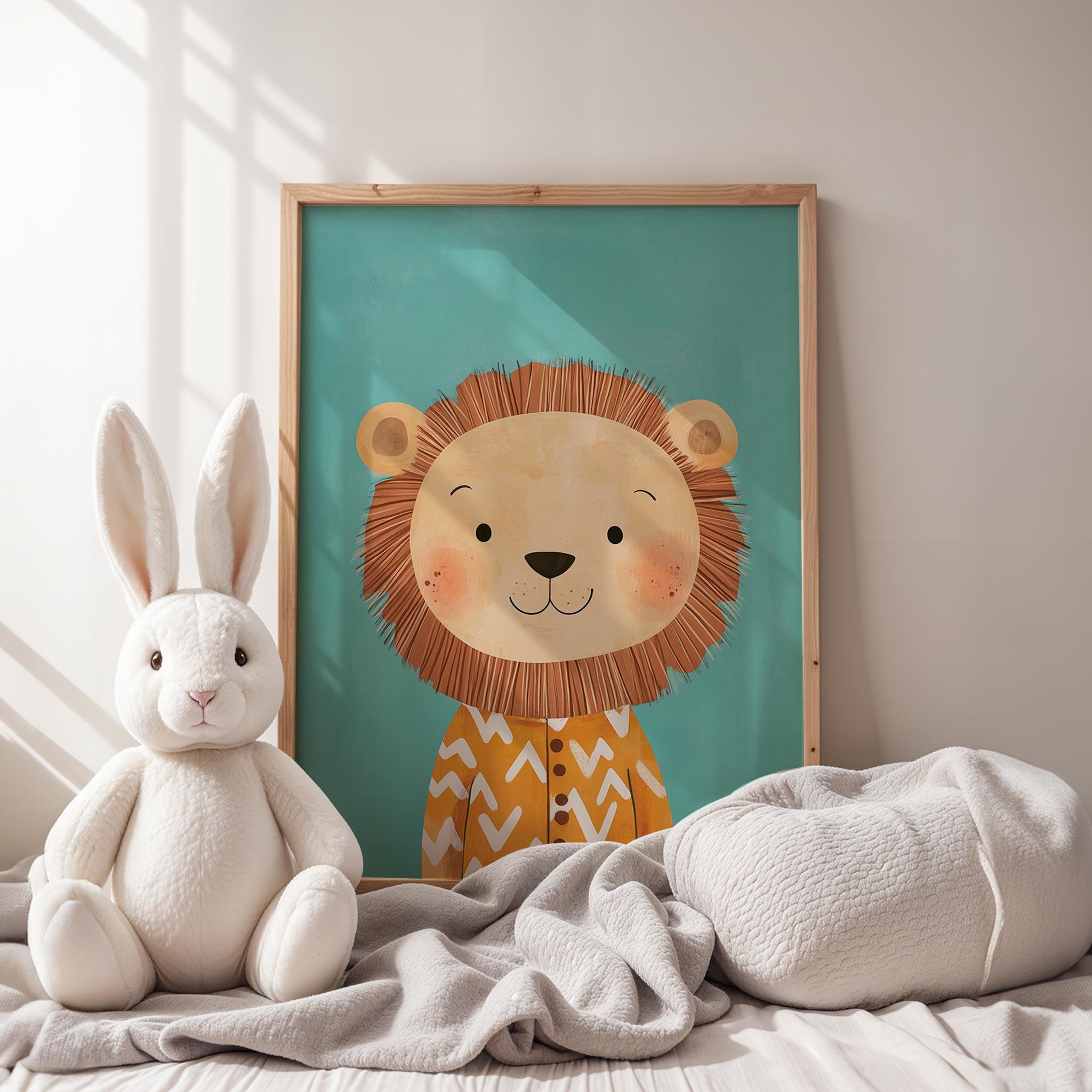 Pijamalı Uykucu Aslan - Mavi Fon