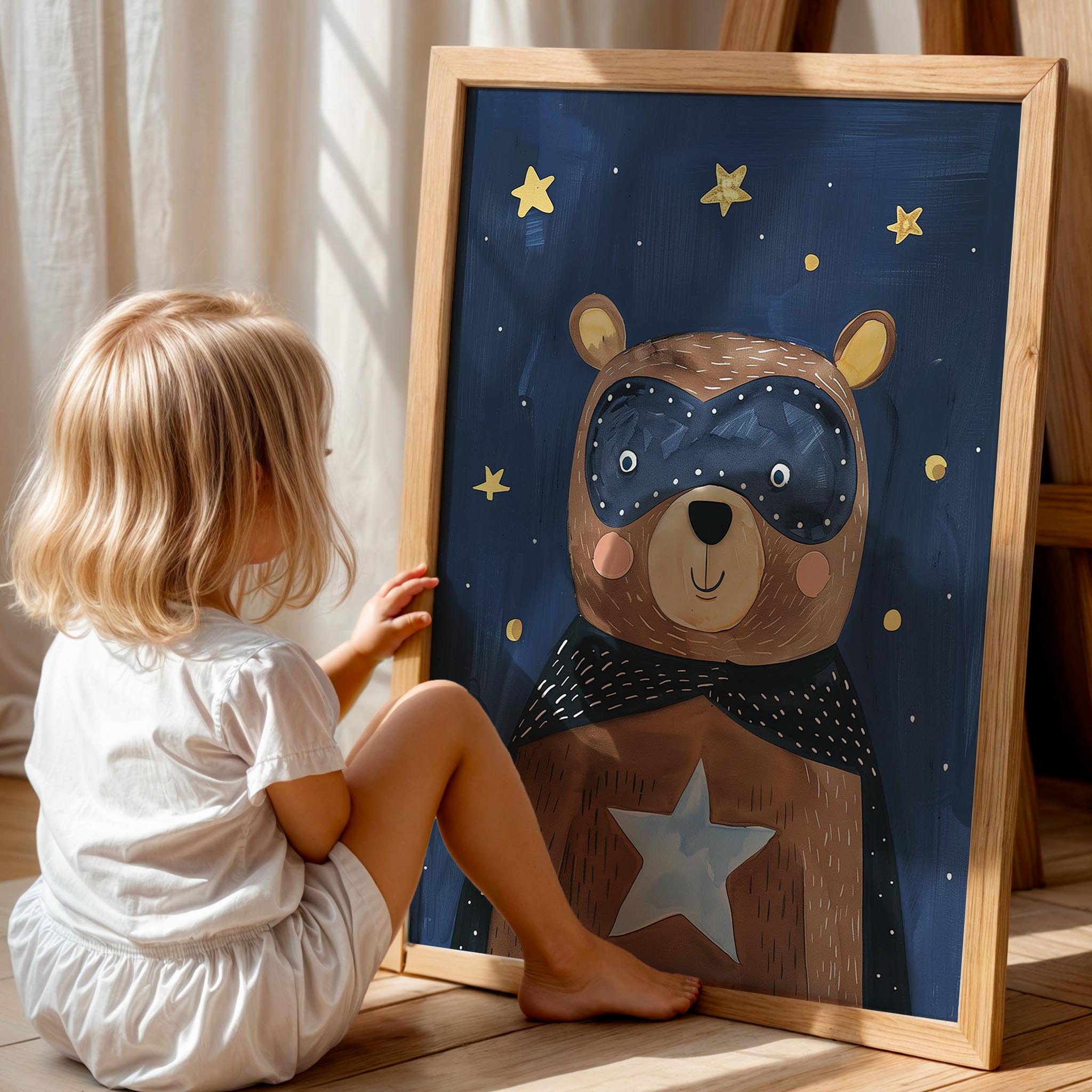 Ayıcık Kahraman Superman Uzay Temalı Erkek Çocuk Odası Ahşap Tablo I