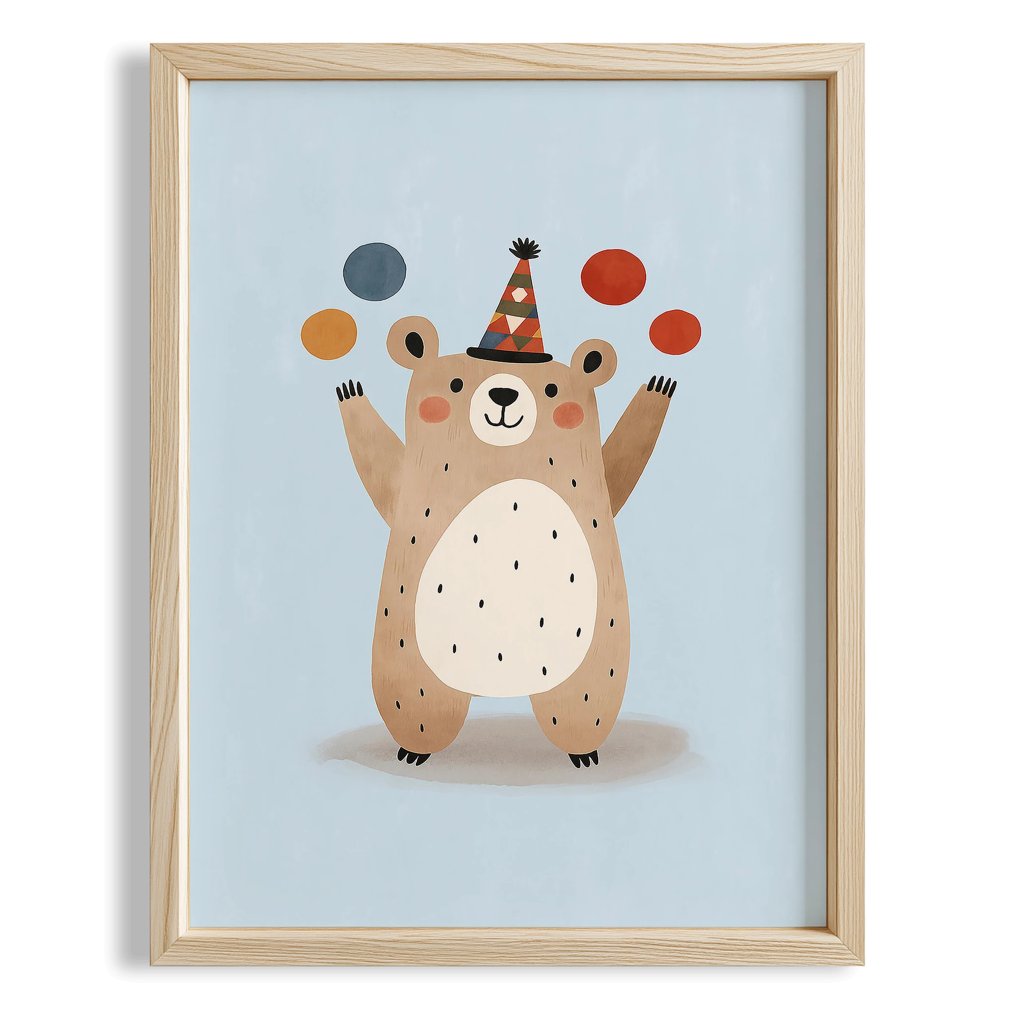 Sevimli Jonglör Ayıcık Mavi Fonlu Çocuk Odası Ahşap Tablo I