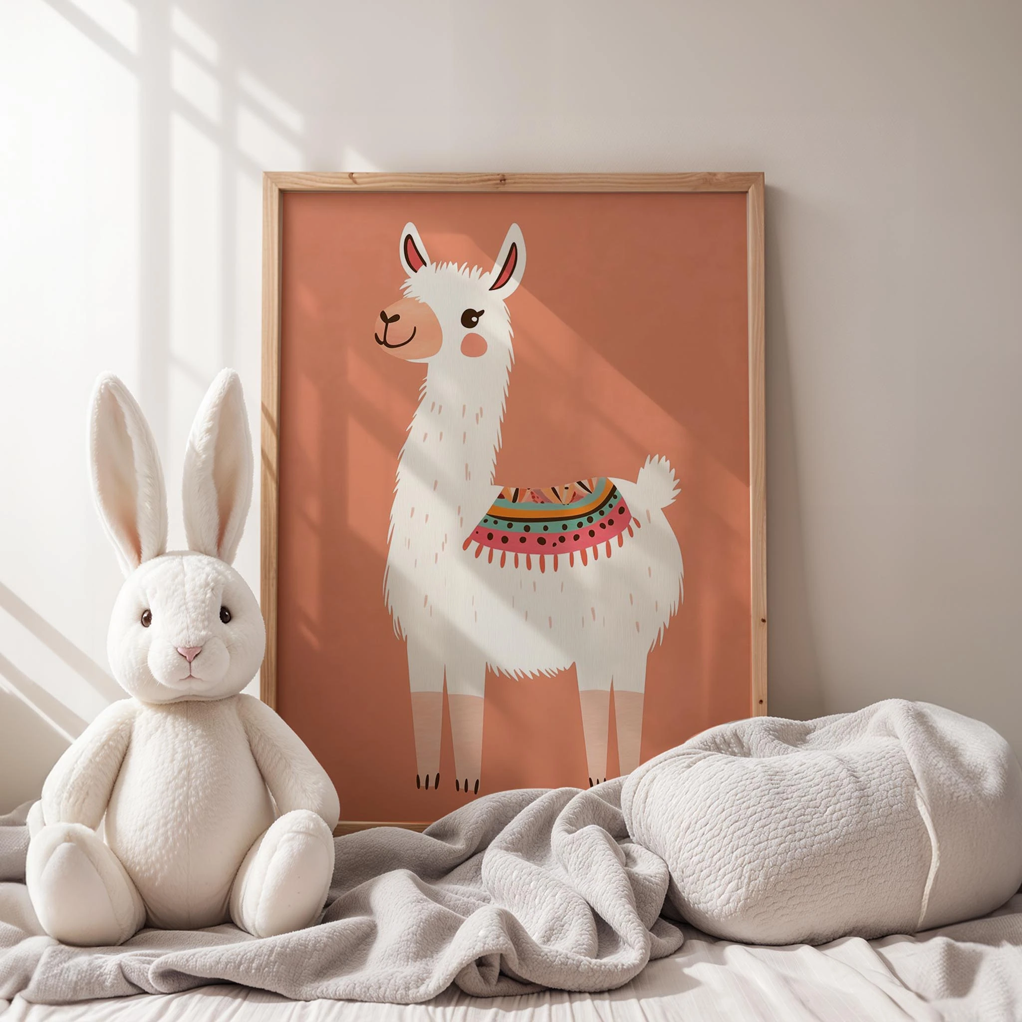 Sevimli Lama - Pastel Somon Fon