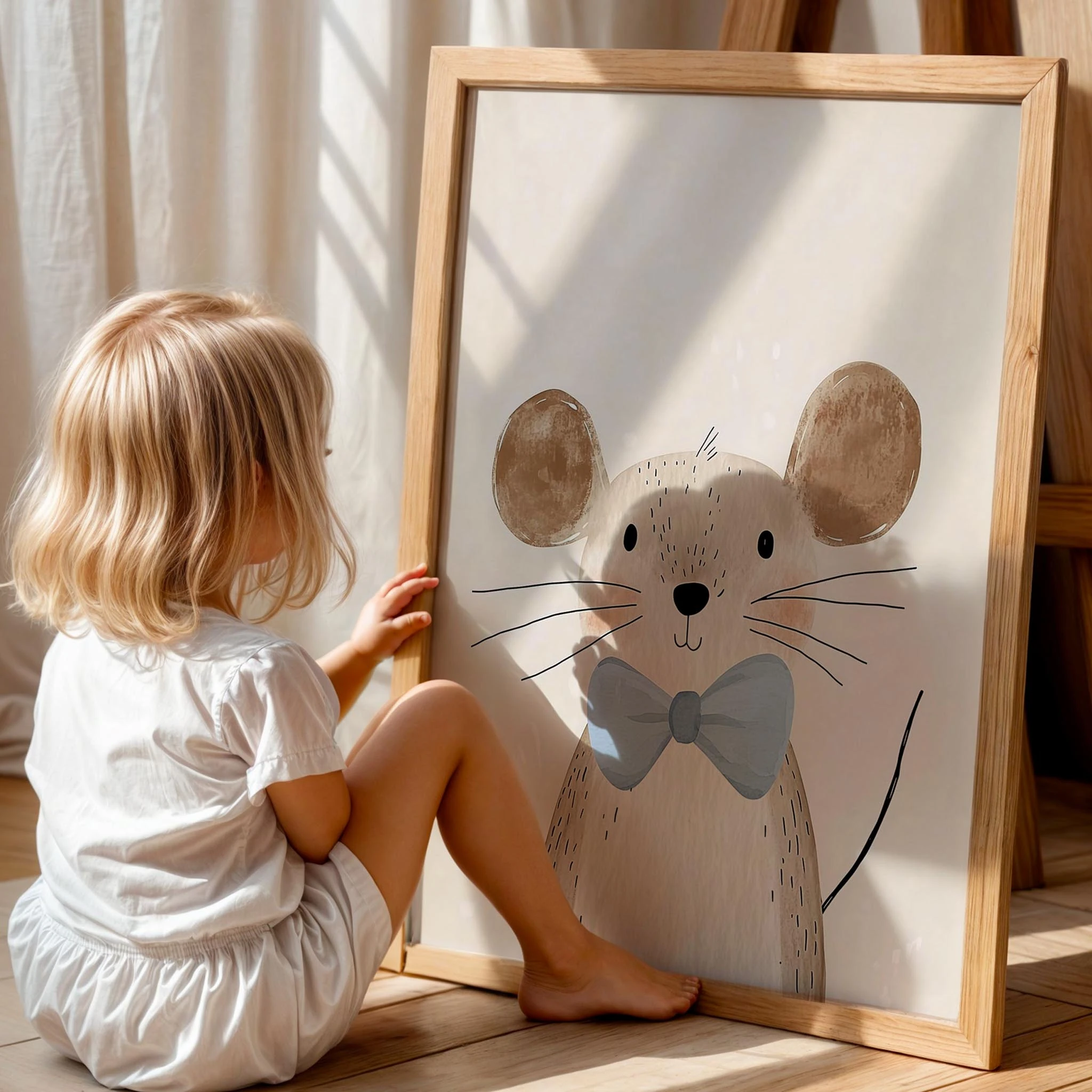 Sevimli Fare Bohem Kız Çocuk Odası Ahşap Tablo