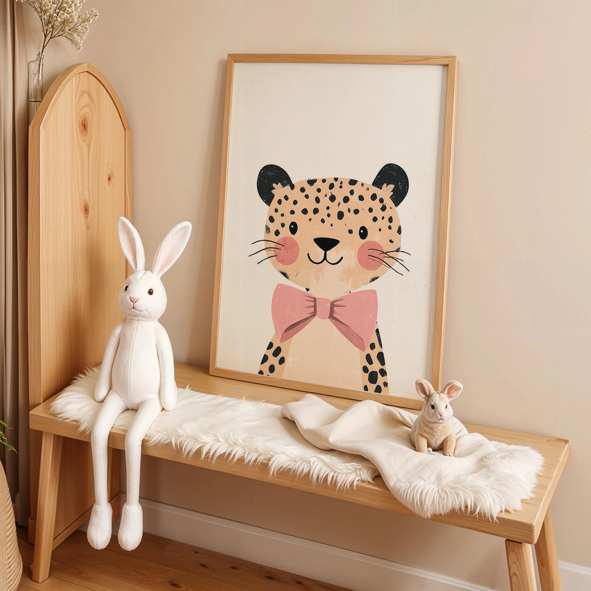 Pembe Papyonlu Kaplan - Beyaz Fon