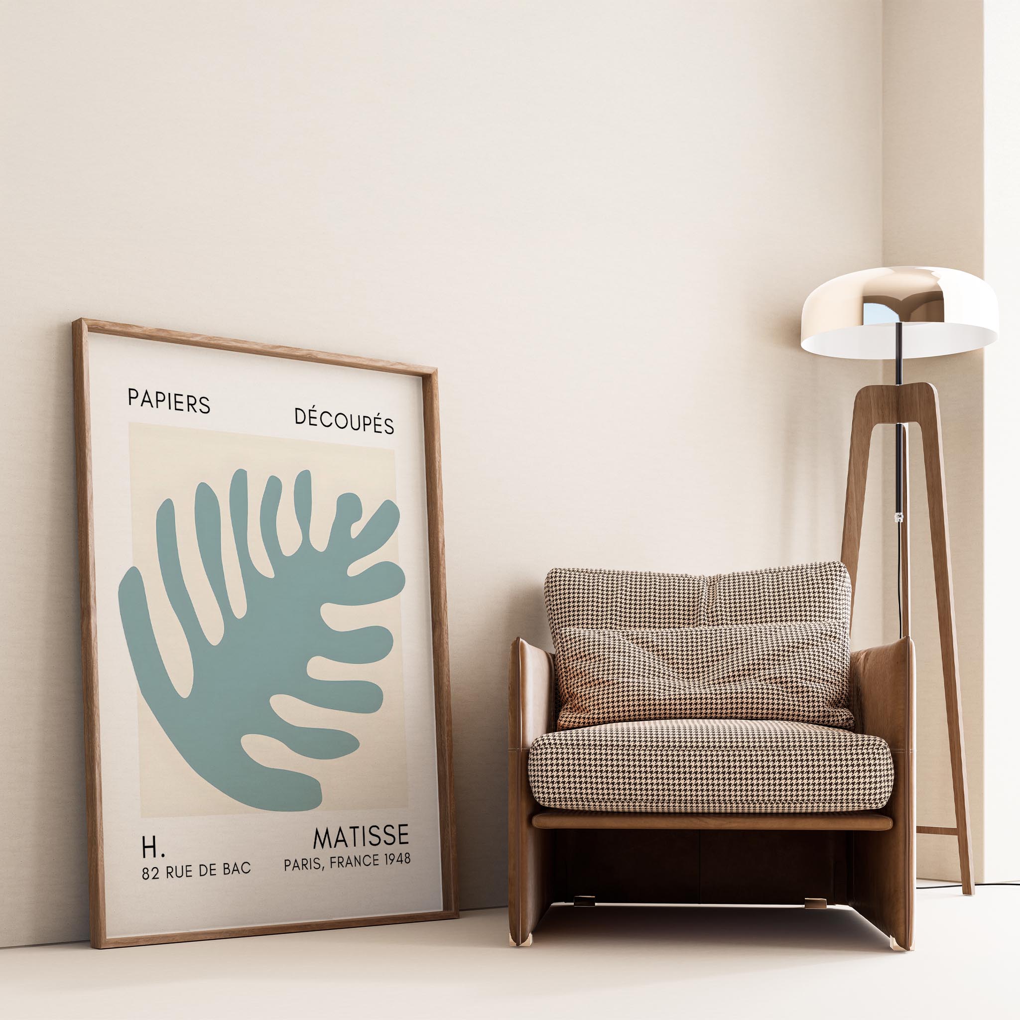 Matisse Kağıt Kesimleri Serisi Turkuaz Palmiye Yaprağı I Duvar Tablosu