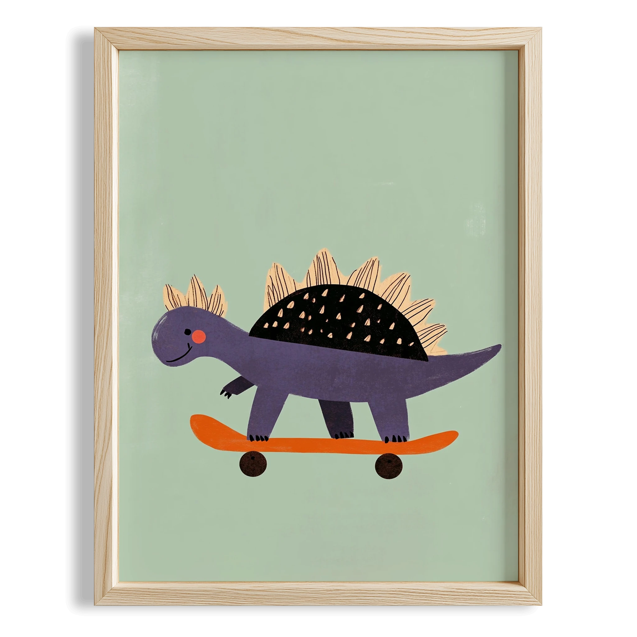 Scooter Süren Dinozor Temalı Yeşil Fonlu Çocuk Odası Ahşap Tablo II