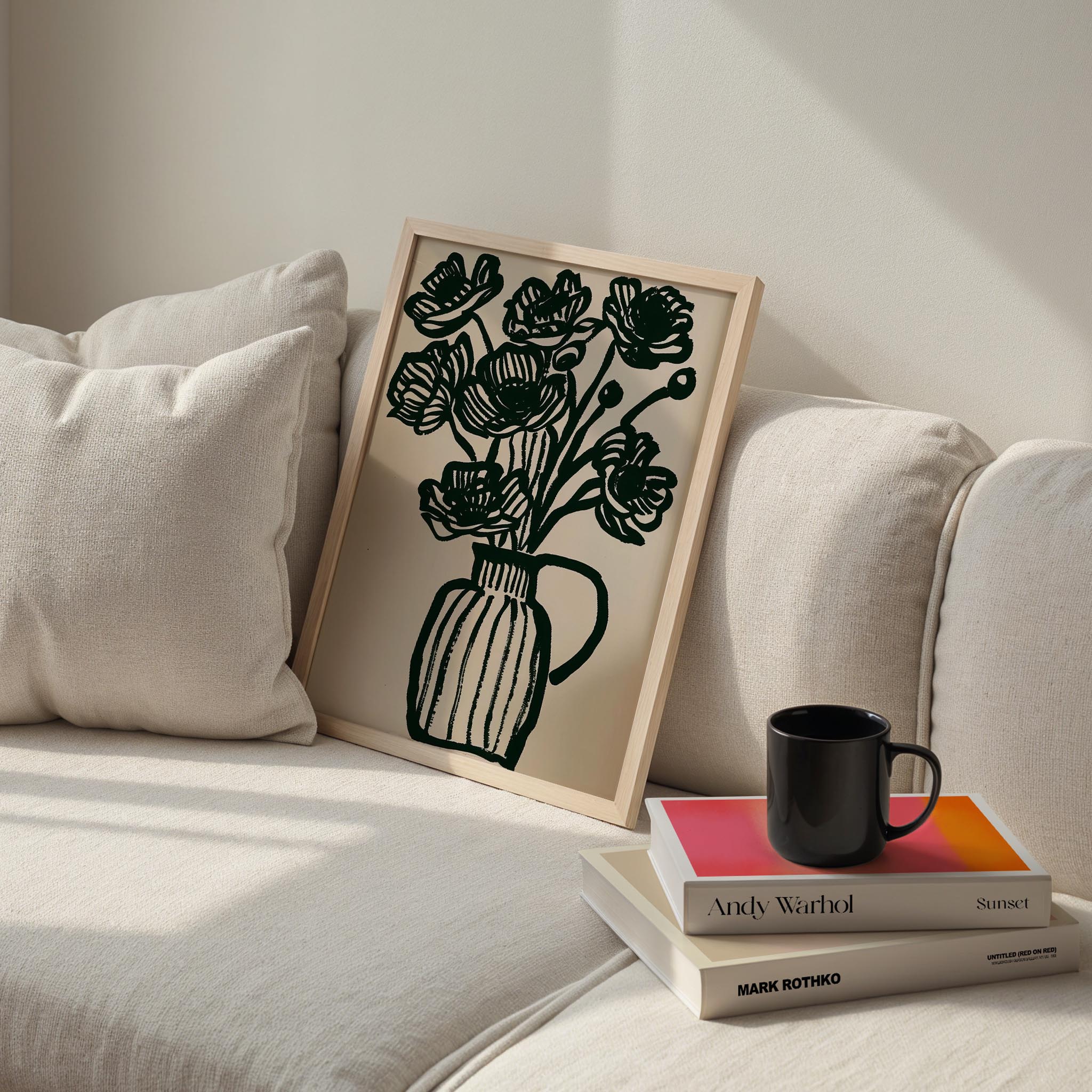 Vazo ve Çiçekler I - Siyah Bej