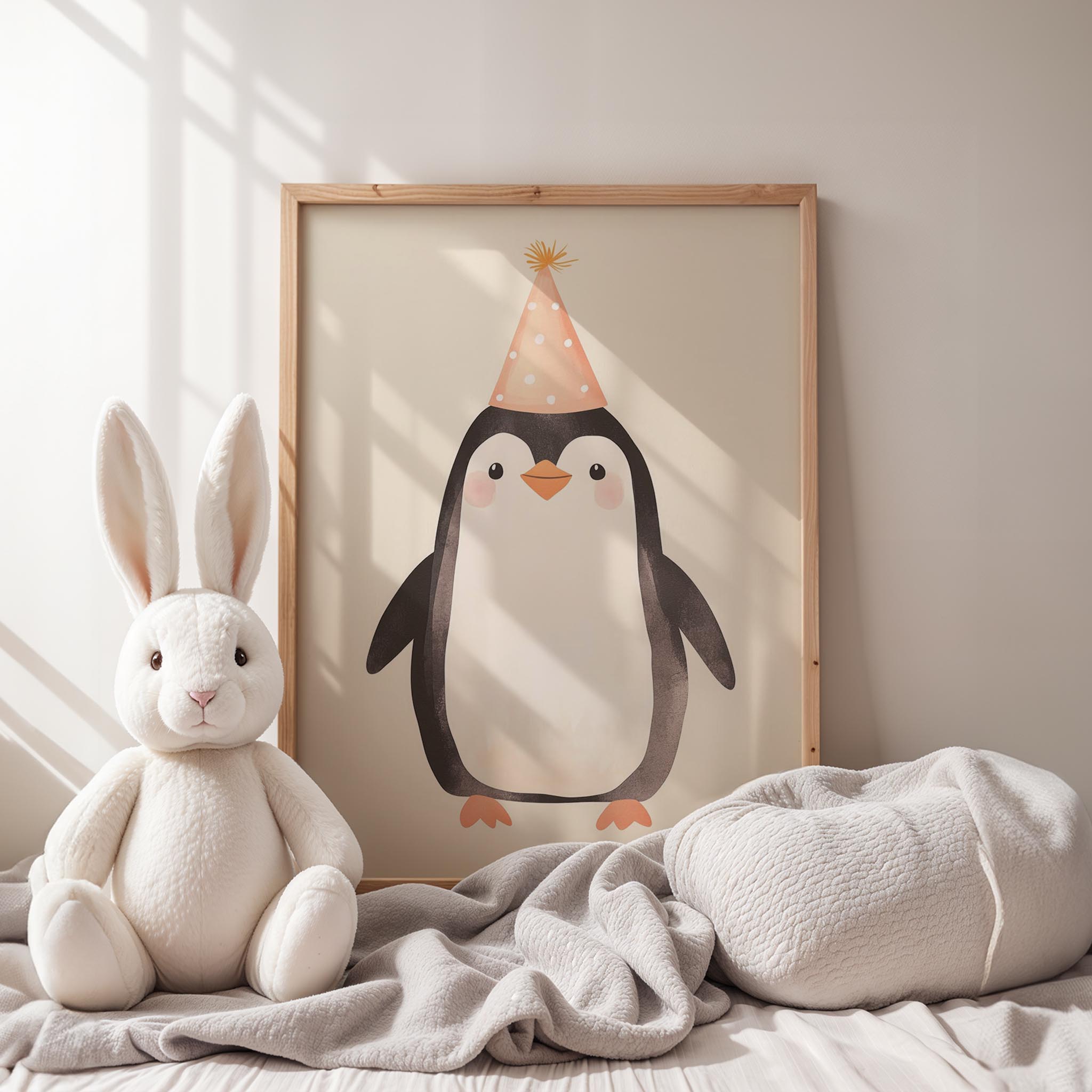 Parti Şapkalı Penguen - Beyaz Fon