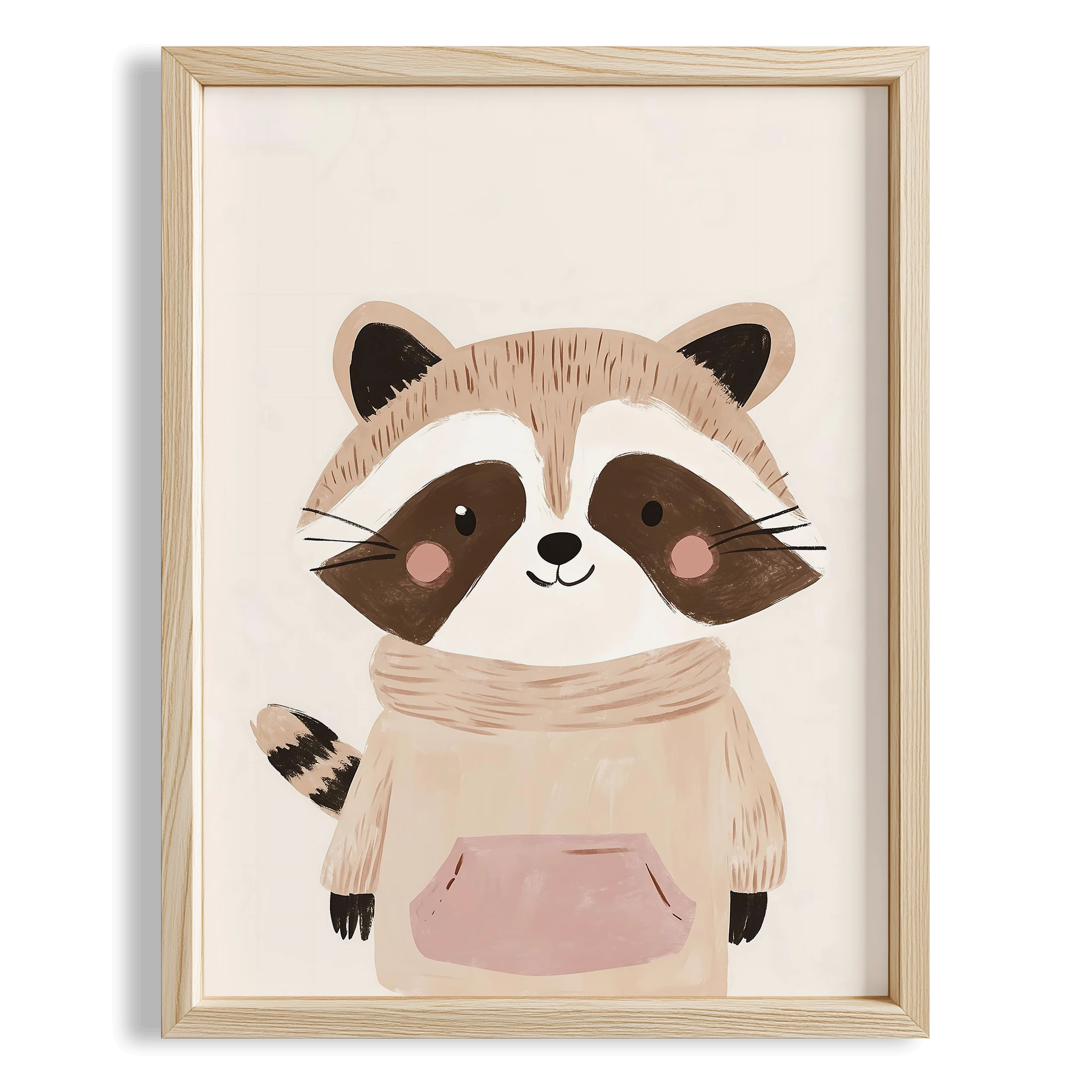 Atkılı Sevimli Rakun - Bohem Kız Çocuk Odası Ahşap Tablo