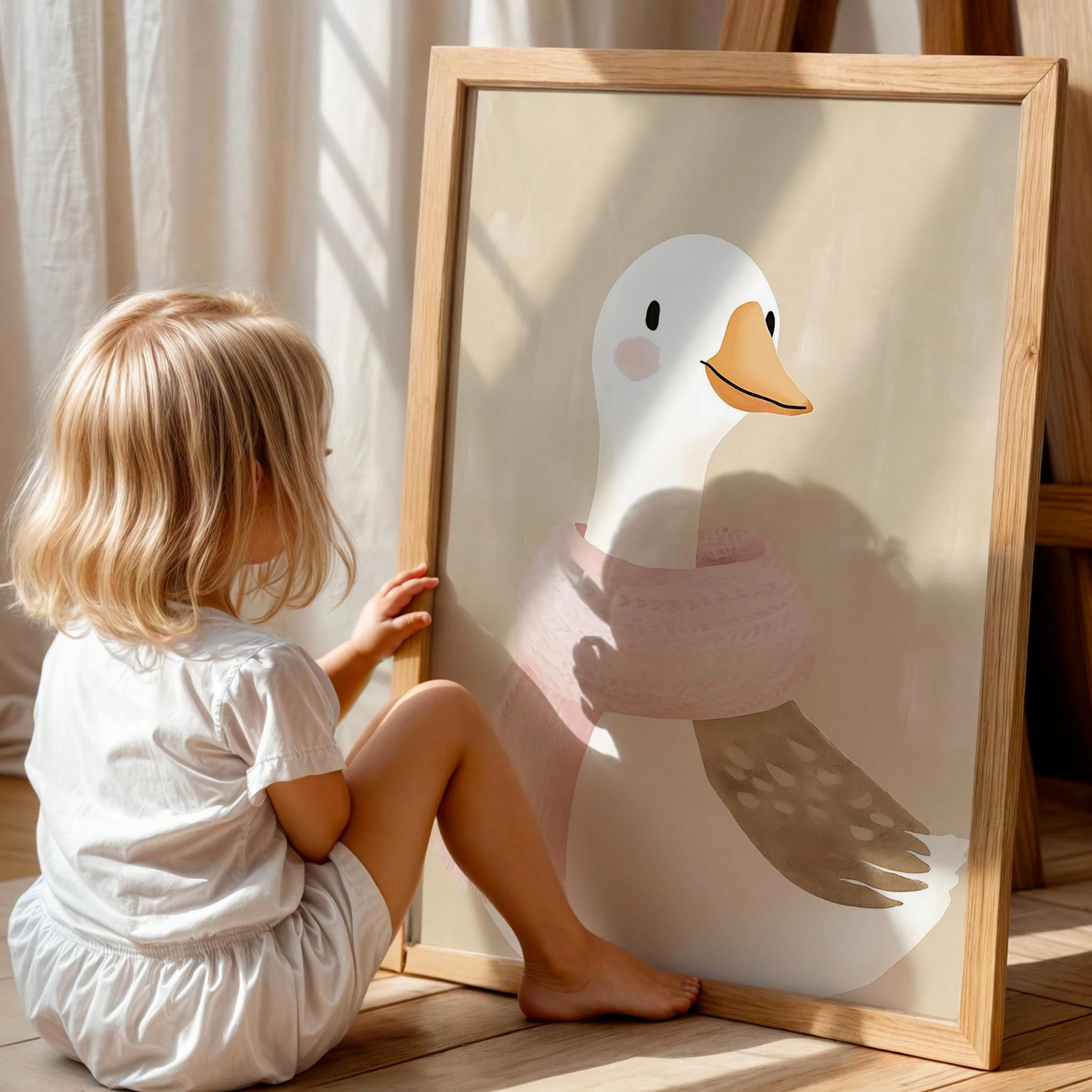 Bohem Fularlı Sevimli Kaz Kız Çocuk Odası Ahşap Tablo