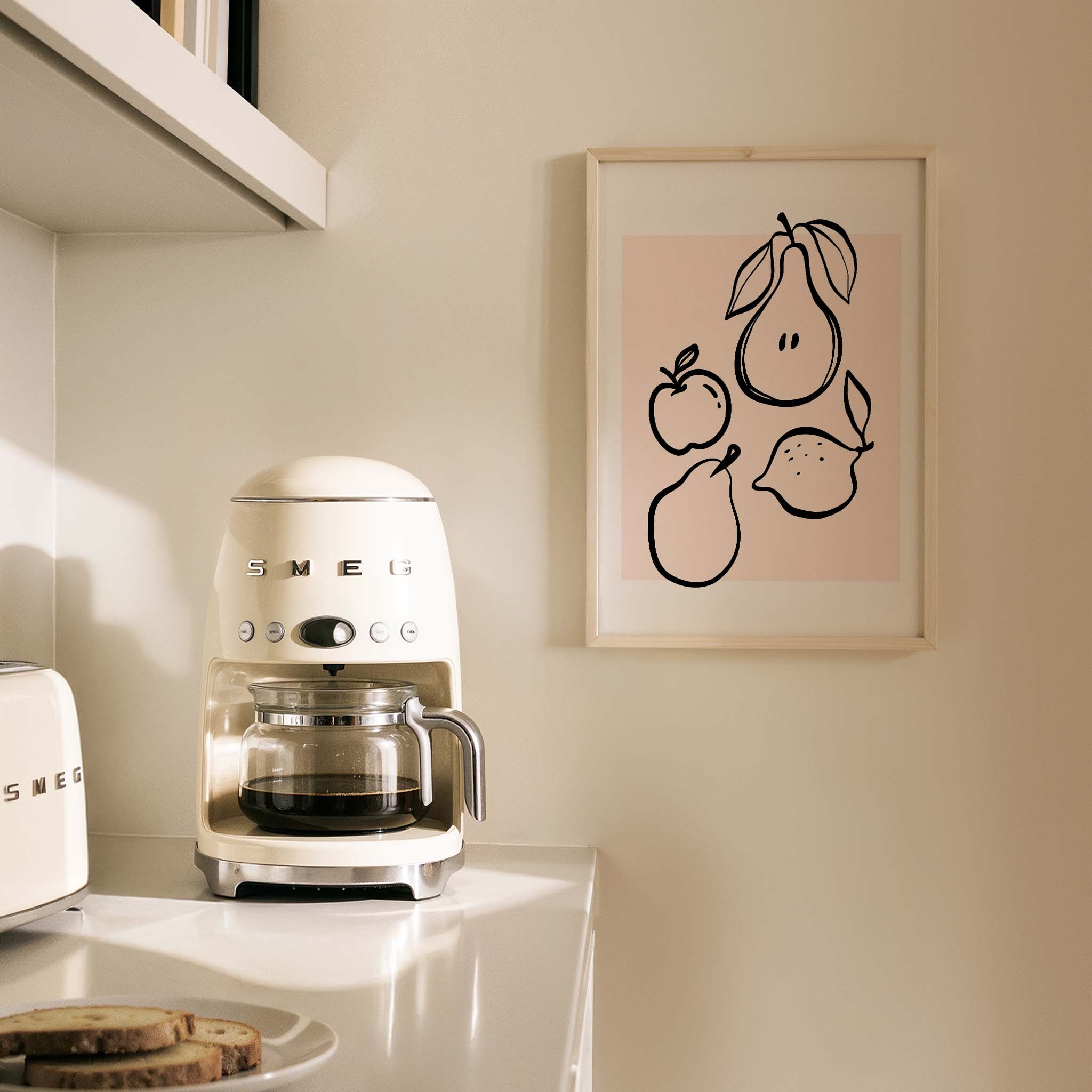 Meyve Sepeti Minimal Çizimler Mutfak Duvar Tablosu