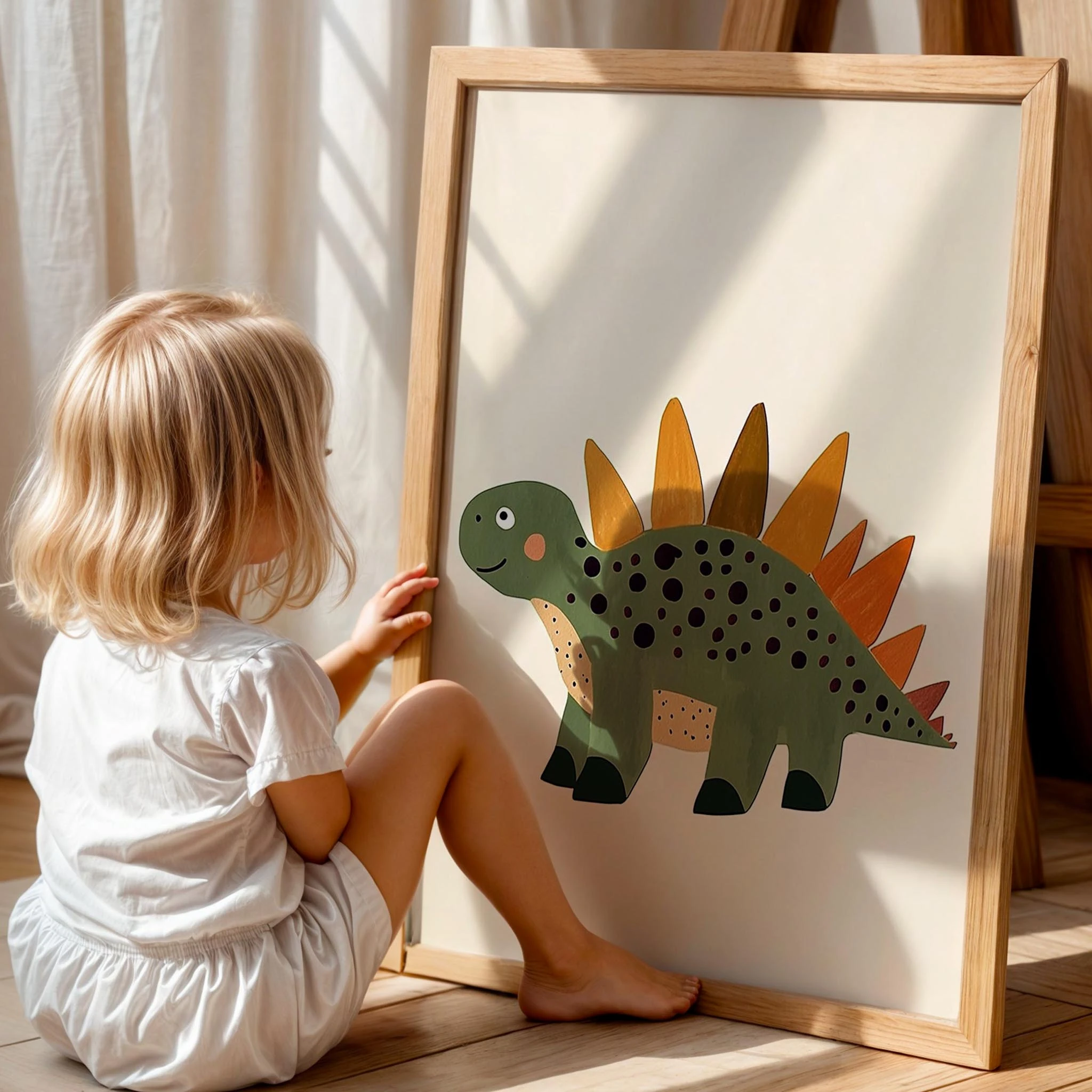 Sevimli Dinozor Temalı Minimalist Çocuk Odası Ahşap Tablo