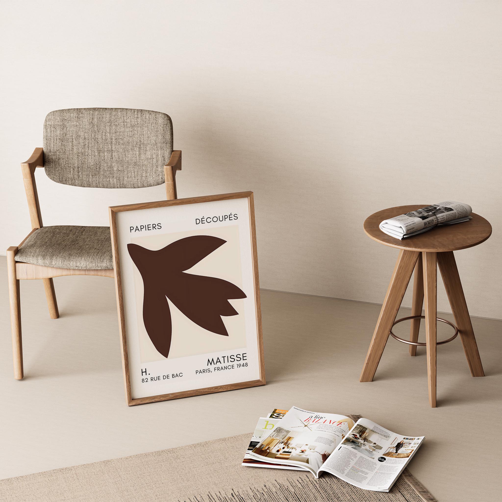 Matisse Kağıt Kesimleri Serisi Toprak Tonu Kahverengi Soyut Lale I Duvar Tablosu