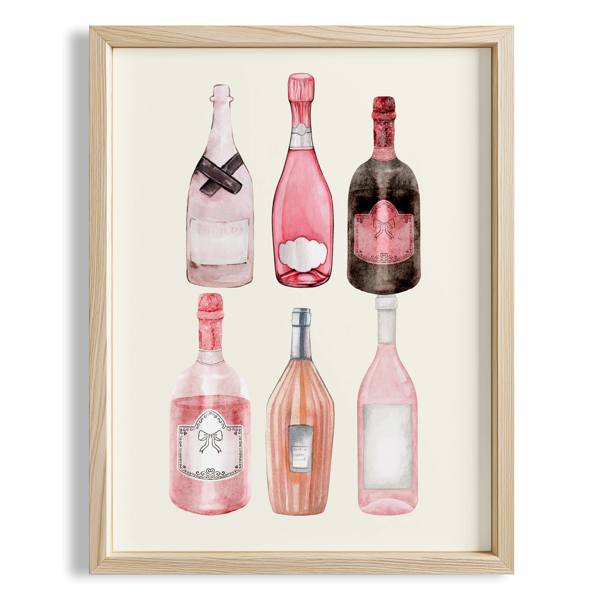 Pembe Şampanya Şişeleri Kokteyller Mutfak Duvar Tablosu