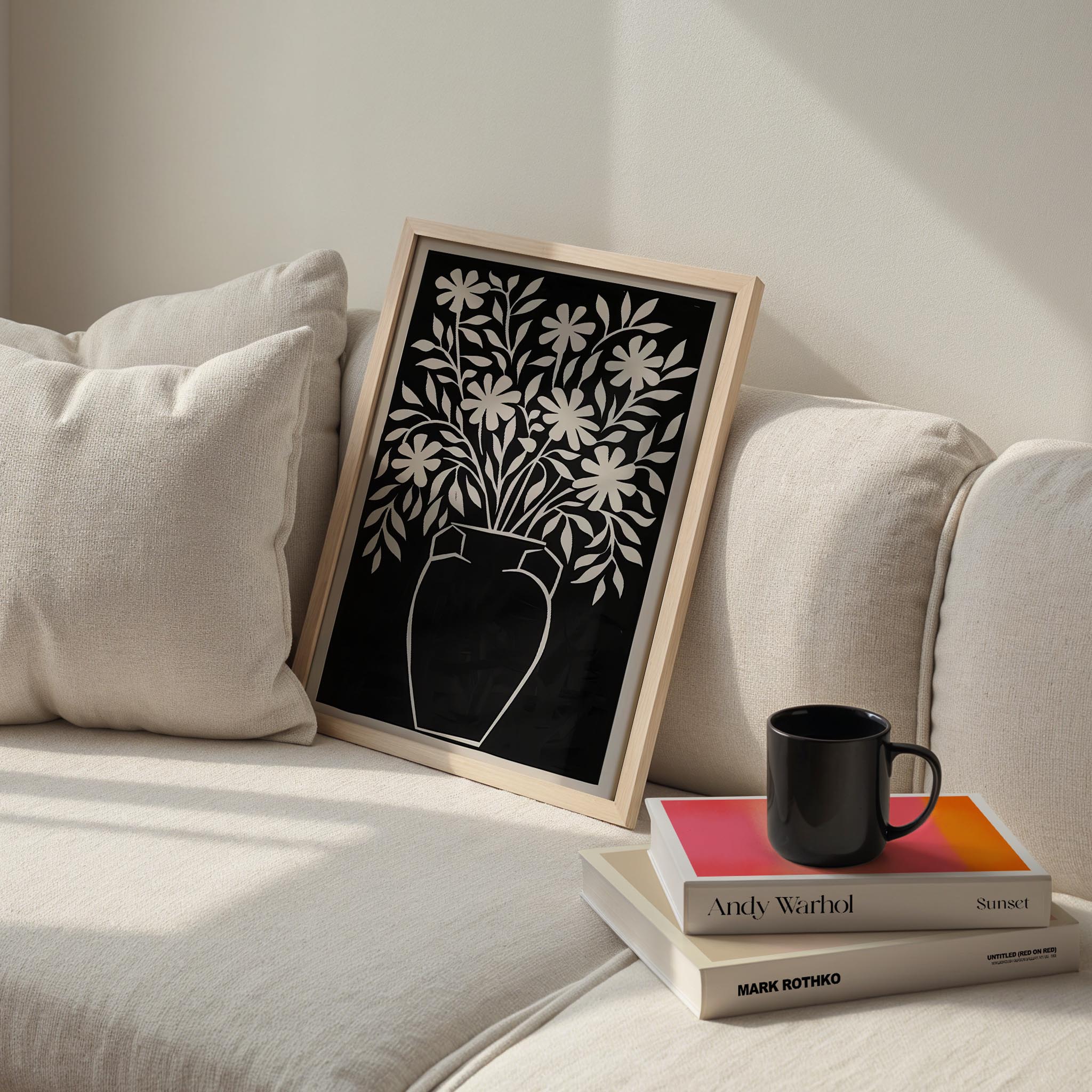 Soyut Vazo ve Çiçekler III - Siyah Bej