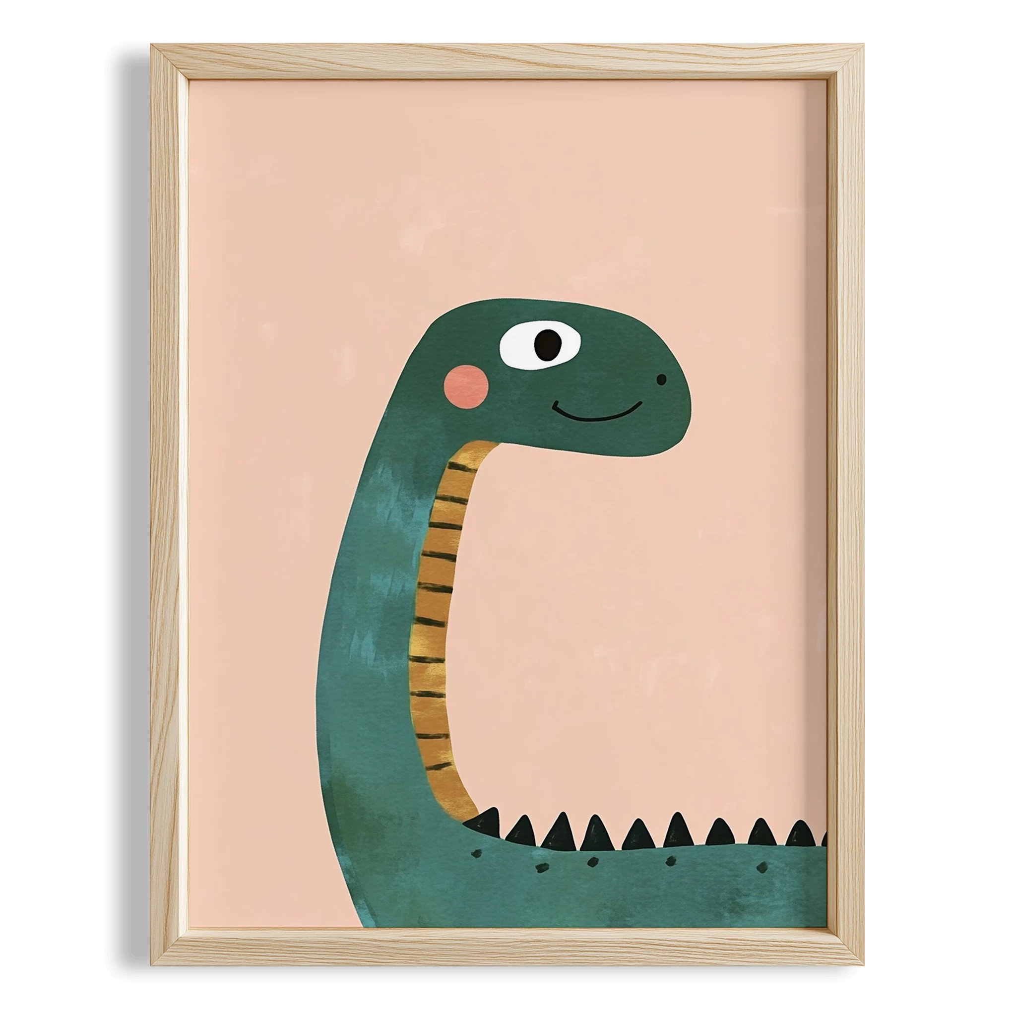 Sevimli Gülen Dinozor Temalı Pembe Fonlu Çocuk Odası Ahşap Tablo I